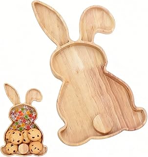 DOITOOL Easter Bunny Charcuterie Board - Rabbit Shaped Wooden Serving Tray for Easter Party Decorations - 7 x 11.2” Wood Bunny Platter, Cheese Board & Fruit Candy Dish for Spring Home Decor