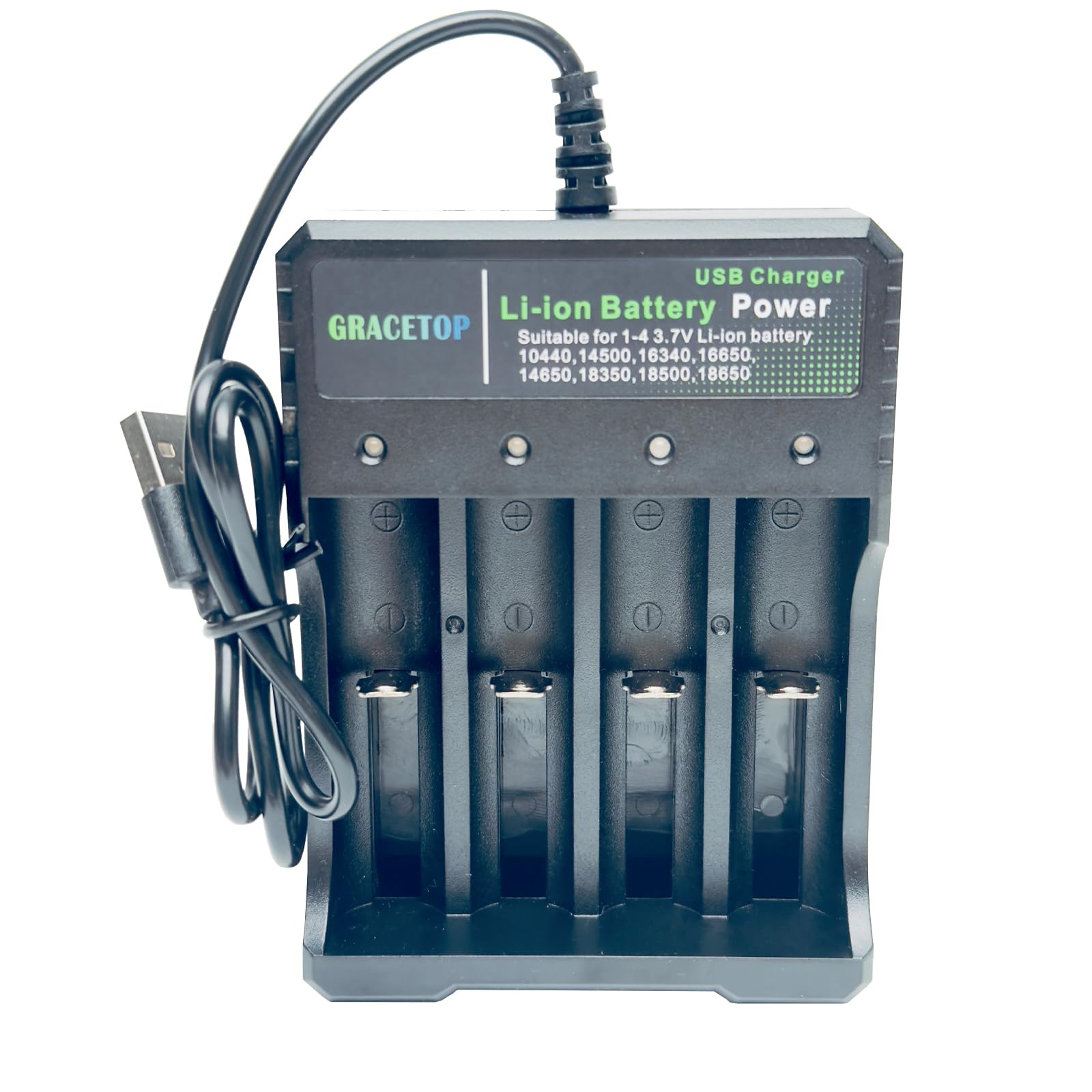 4-Bay Charger Independent Charging for 1-4 Li-ion Batteries with Multiple Protections and LED Indicators Compatible with 10440, 14500, 16340, 16650, 14650, 18350, 18500, 18650, 5V 2A