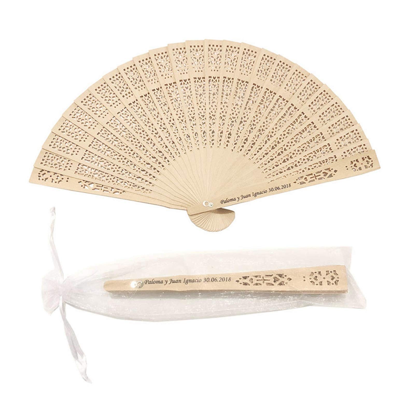50 Personalized Wooden Hand Fans - Wedding Favors With Custom Engraving & Tassels