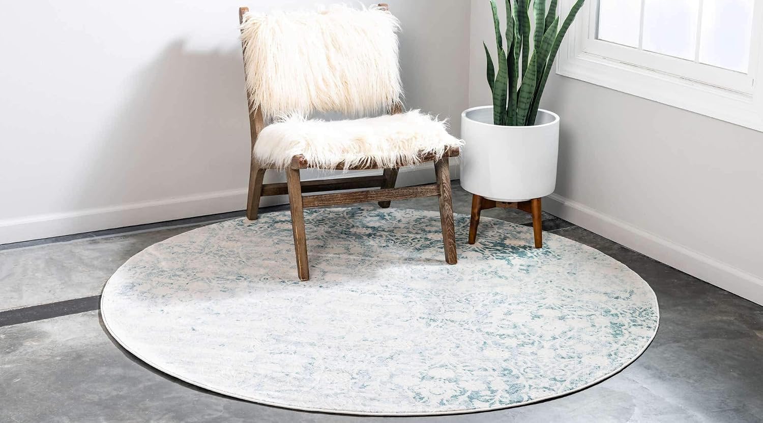 Unique Loom Traditional Classic Intricate Design with Distressed Vintage Detail, Area Rug, 6' 0" x 6' 0", Light Blue/Ivory