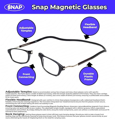Miniatura 3 de Calabria Lentes de lectura con puente magnético a presión para conectar al frente y lentes transparentes o azules para hombres y mujeres alrededor