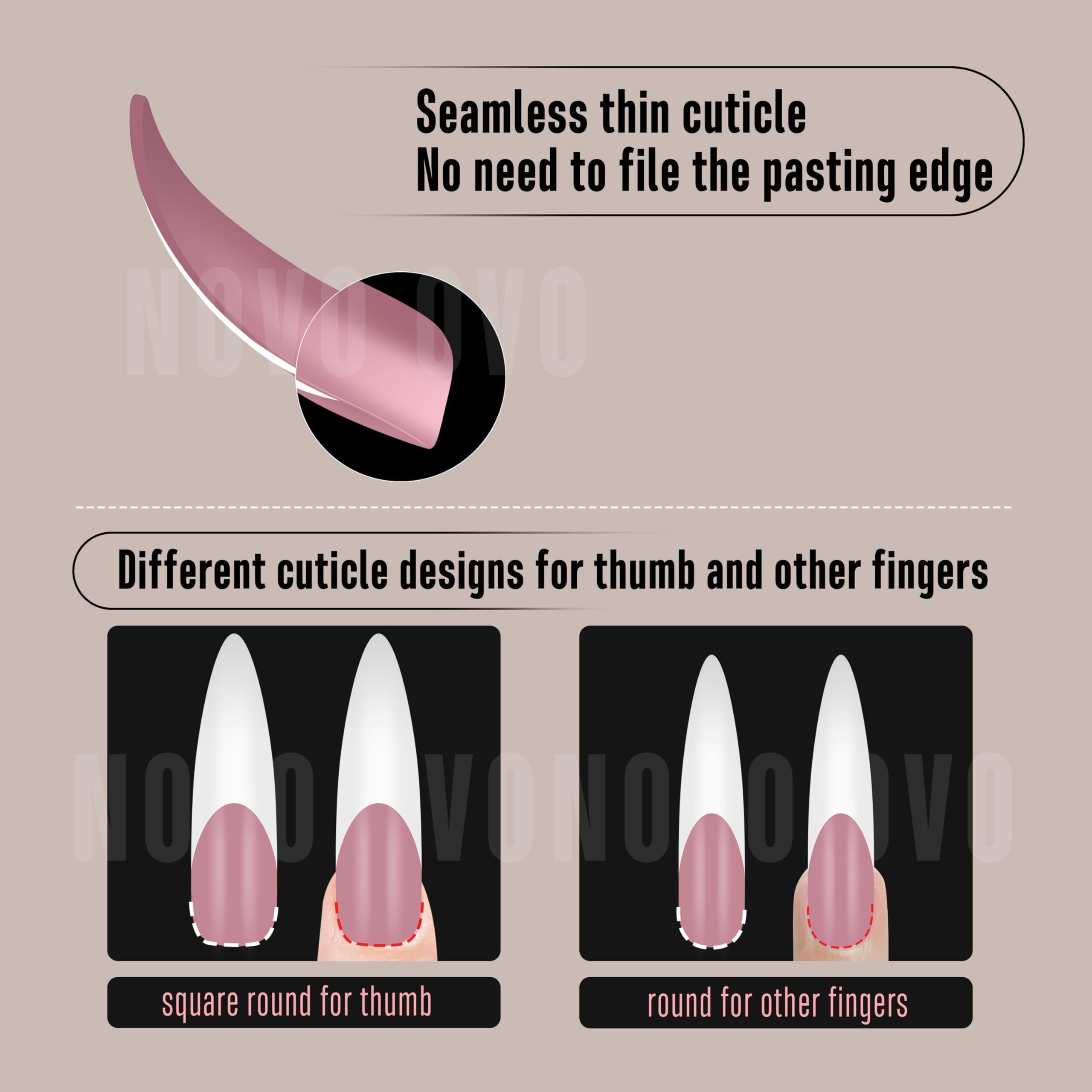NOVO OVO Halloween XXL Curved Stiletto Almond French Tip Nail Tips - Image 3
