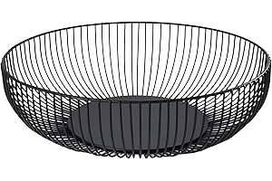 Black Modern Metal Wire Round Fruit Holder for Countertop Kitchen Storage