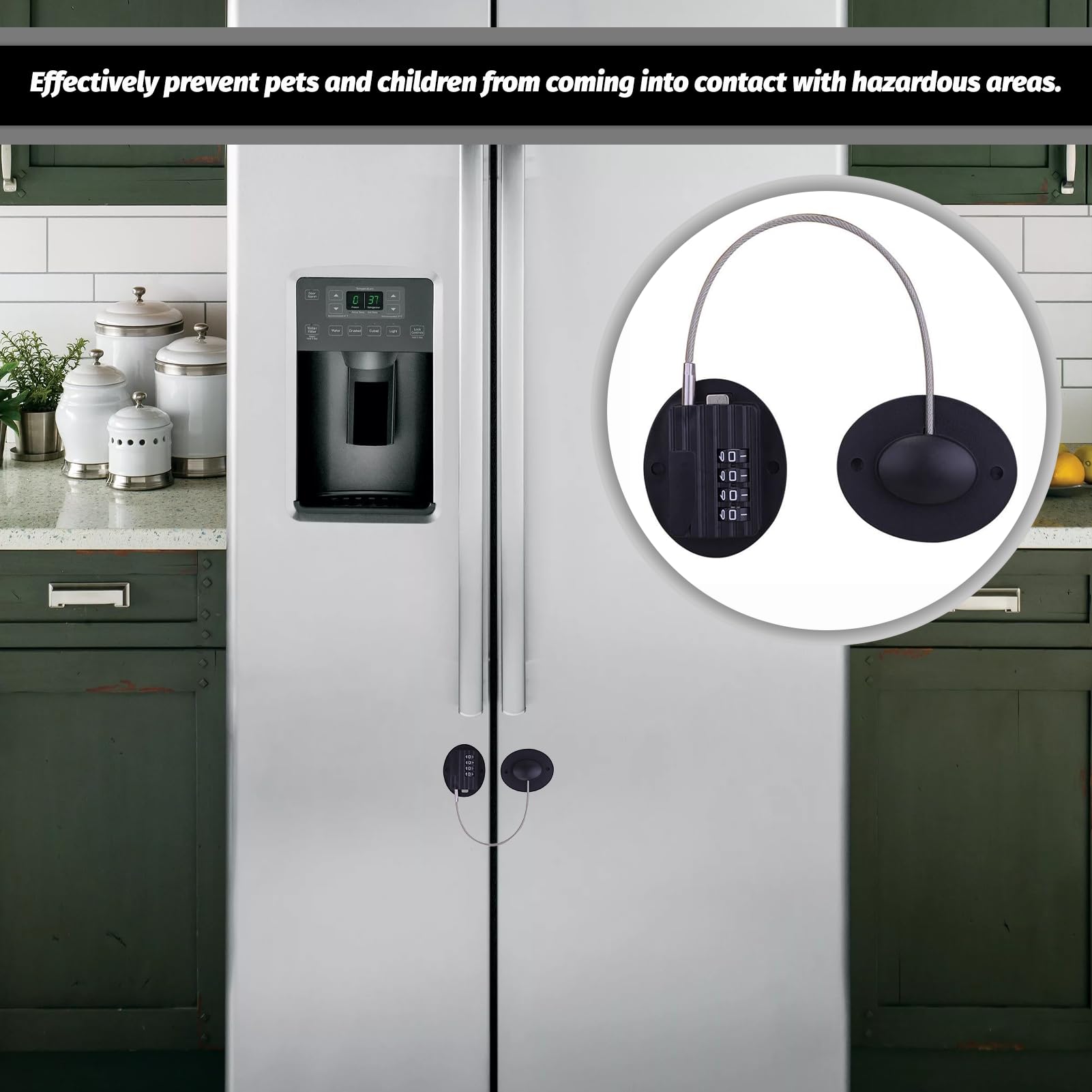 Serrure De Porte De Réfrigérateur Pour Sécurité Enfant, Avec Code À 4 Chiffres, Cadenas Frigo Porte, Bloque Porte Frigo, Pour Placards Armoires Réfrigérateurs Congélateurs (Noir)