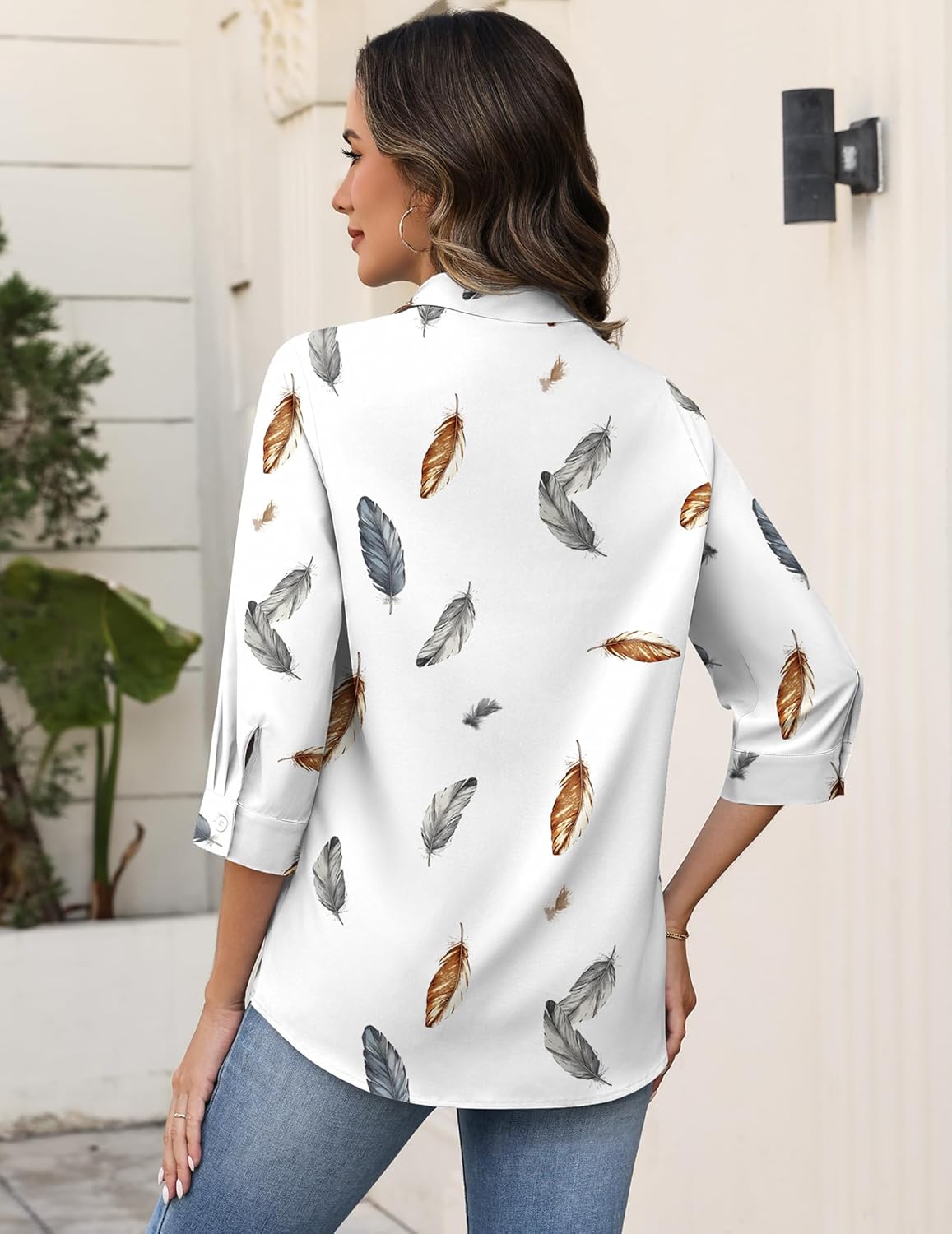 Zeagoo Button Down Shirts for Women 3/4 Sleeve Tops V Neck Collared Blouses Business Casual Outfits S-2XL - Image 5