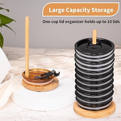 Miniatura 4 de 2 organizadores de tapa de vaso, soporte de tapa de vaso de bambú, almacenamiento para hasta 10 tapas, almacenamiento de tapa de vaso para armarios