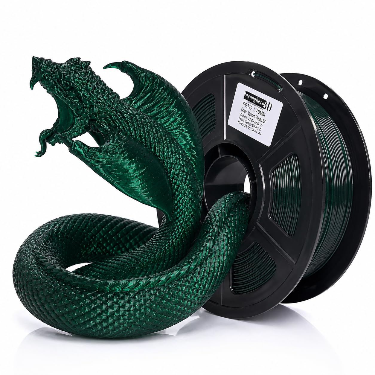 PETG Filament 1.75mm, Venom Green SE, Dark Green Black Shadow 3D Printer Filament, Co-Extruded Core-Shell PETG with PLA Coating, Strong Glossy Filament for Dragons and Reptile Models,1kg