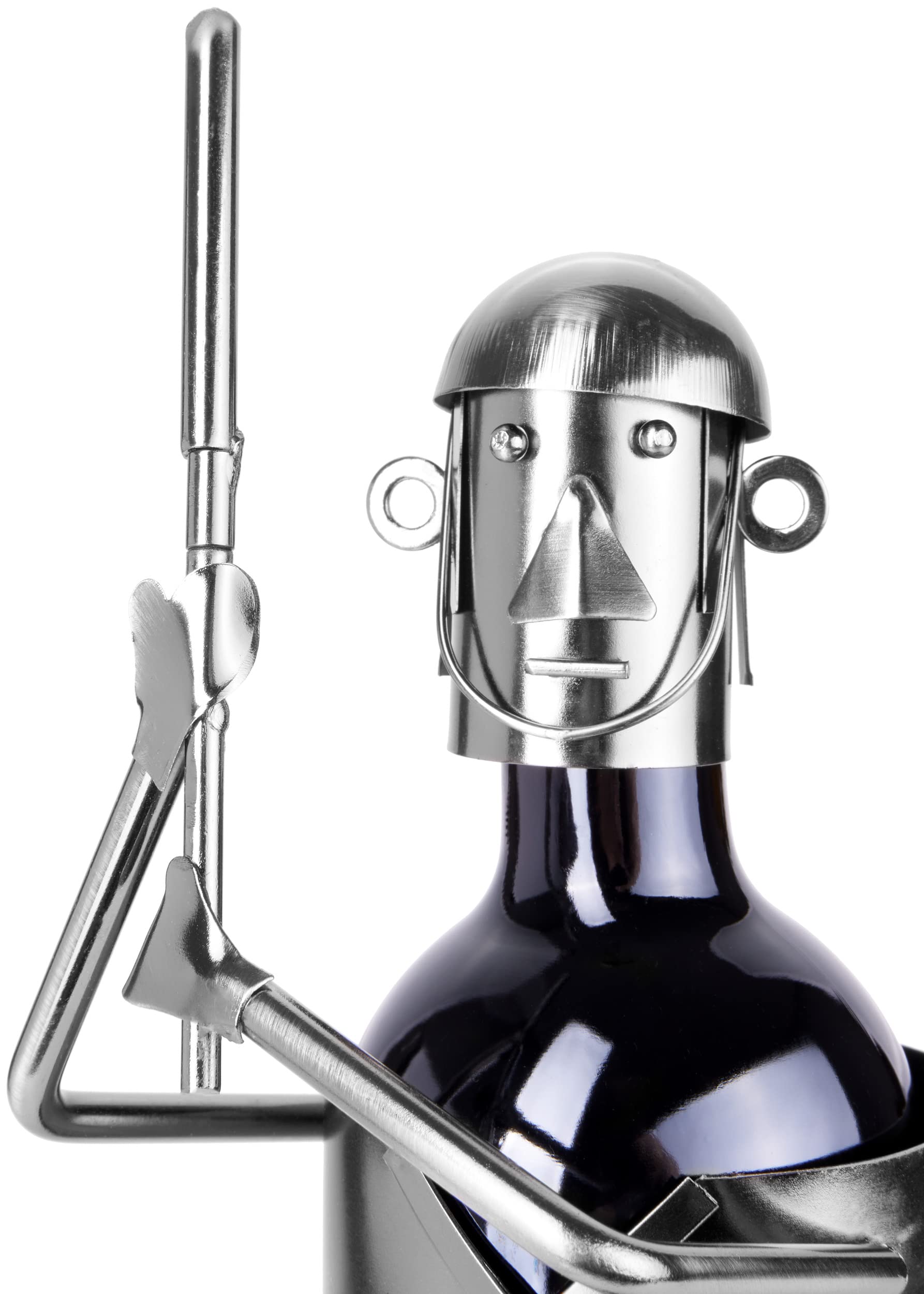BRUBAKER Porte-Bouteille de Vin Skieur Sculpture en Métal Argenté + Carte- Cadeau BRUBAKER Porte-Bouteille de Vin Skieur Sculpture en Métal Argenté + Carte- Cadeau