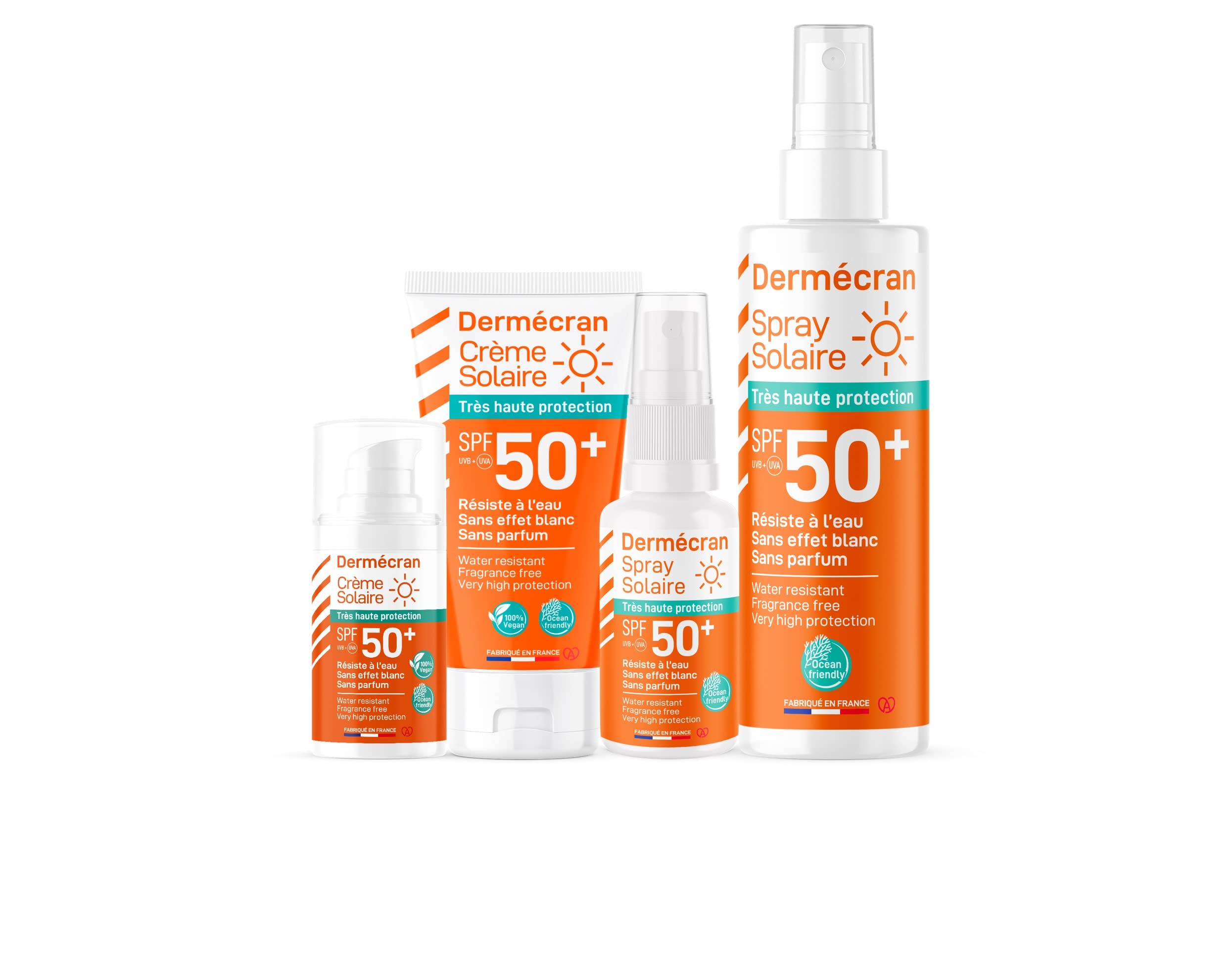 Lote de 12 - Dermecran - Protector solar SPF50+ - Cara y cuerpo - Fórmula vegana & Ocean Friendly - Resistente al agua - Para toda la familia a partir de 3 años - Tubo de 50 ml