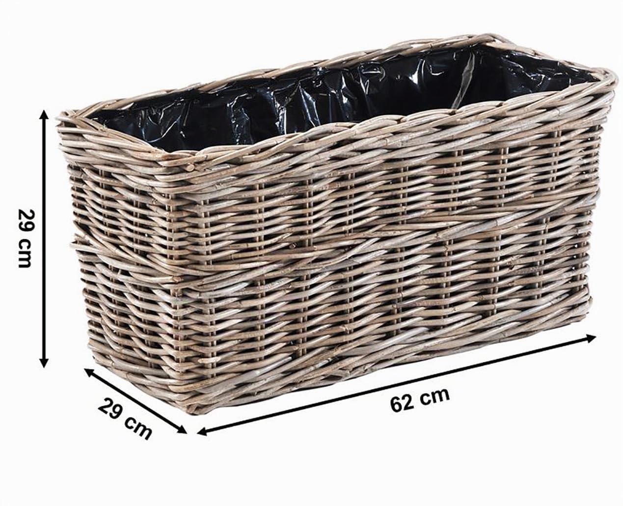 Kobolo Blumenbank Lauro eckiger Pflanzkorb aus Rattan 62x29x29 cm Grau