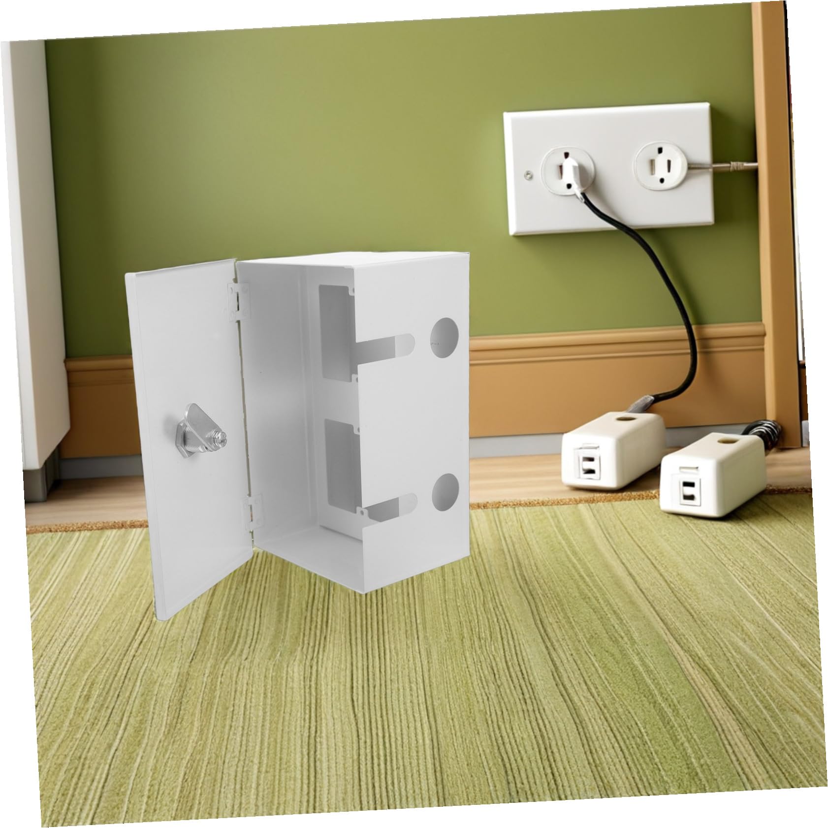 Protezione per Prese Elettriche in Acciaio Inossidabile Argento Funzione Antieffrazione, Design Moderno Minimalista per Spazi Interni ed Esterni