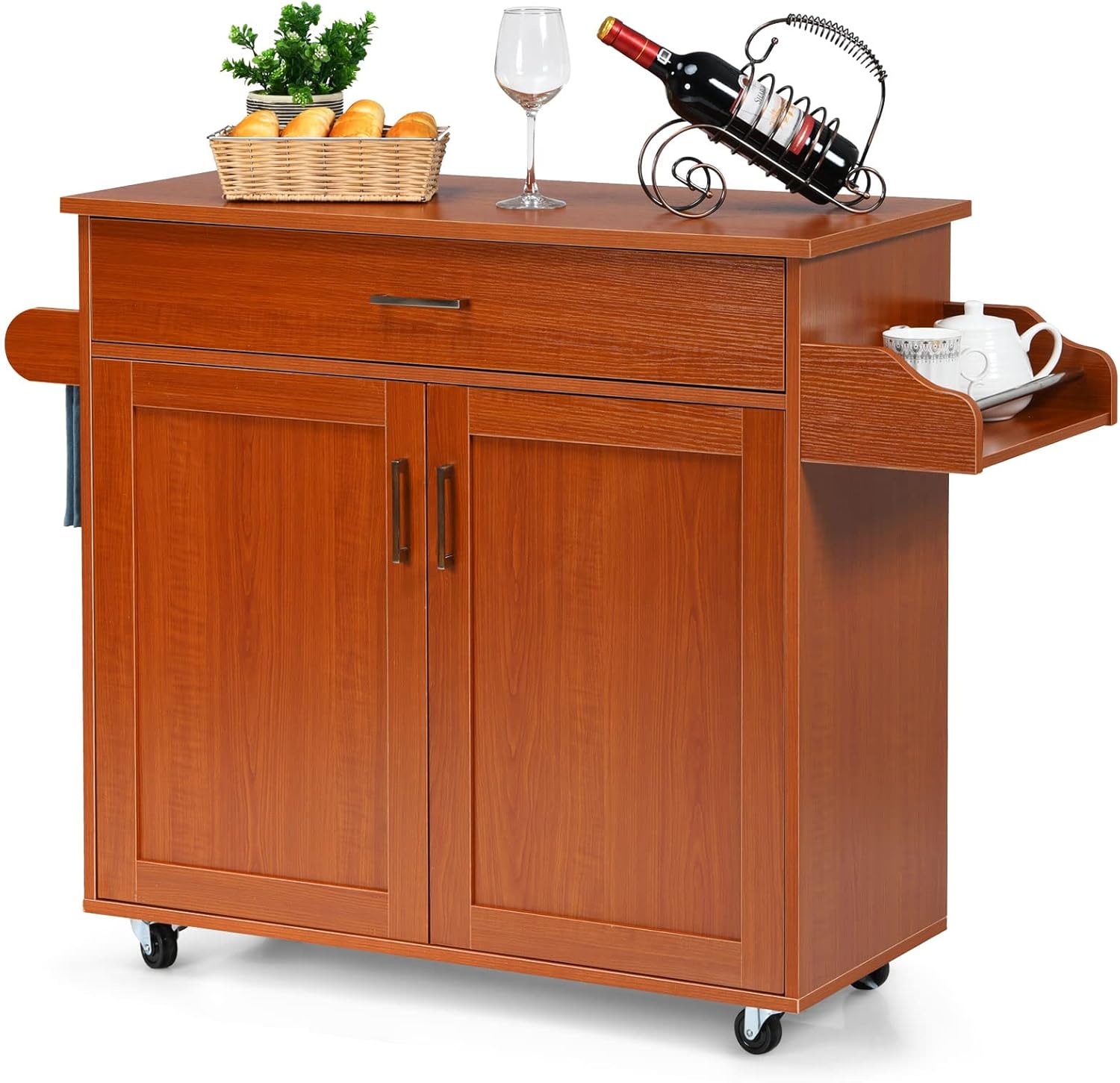 COSTWAY Kitchen Storage Trolley, Rolling Kitchen Island with Adjustable Shelf and Large Drawer