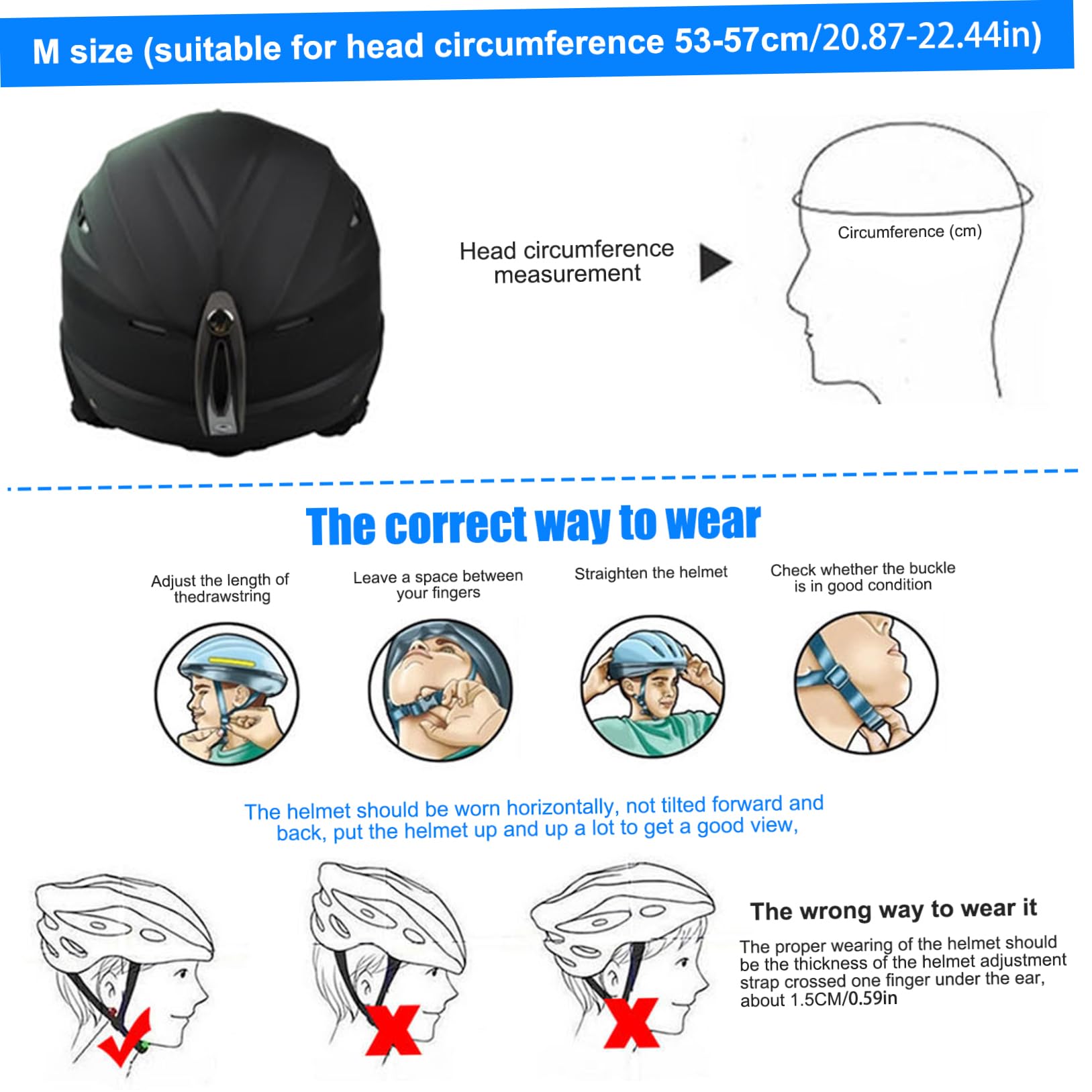 Casco da sci, regolabile, per attività all'aperto, con sottogola rimovibile, con fodera spessa, per bambini, ragazzi, uomini, donne, taglia M