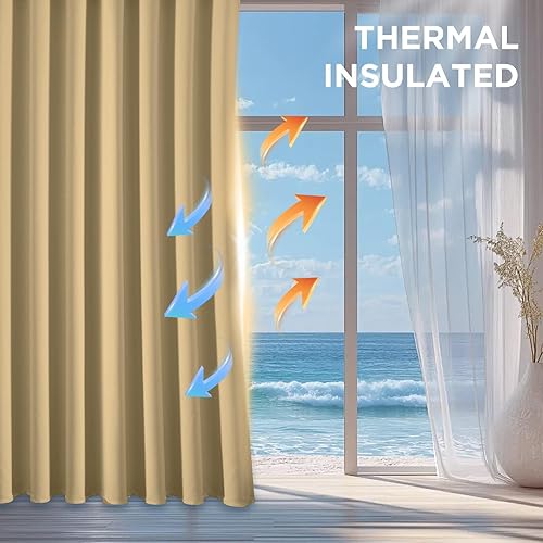 Miniatura 4 de CUCRAF Cortinas Opacas Beige de 63 Pulgadas de Largo, Cortinas de Ventana con Ojales de Aislamiento Térmico y Reducción de Ruido para Dormitorio y
