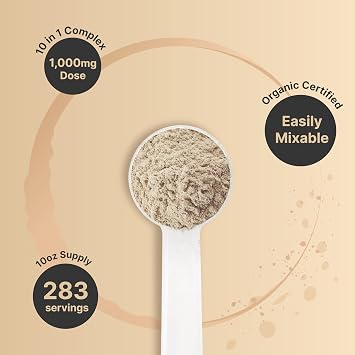 NatureBell Organic Mushroom Powder, 10oz | 10-in-1 Adaptogenic Blend with Lions Mane, Reishi, Shiitake, Chaga & More | Great for Coffee, Smoothies & Recipes