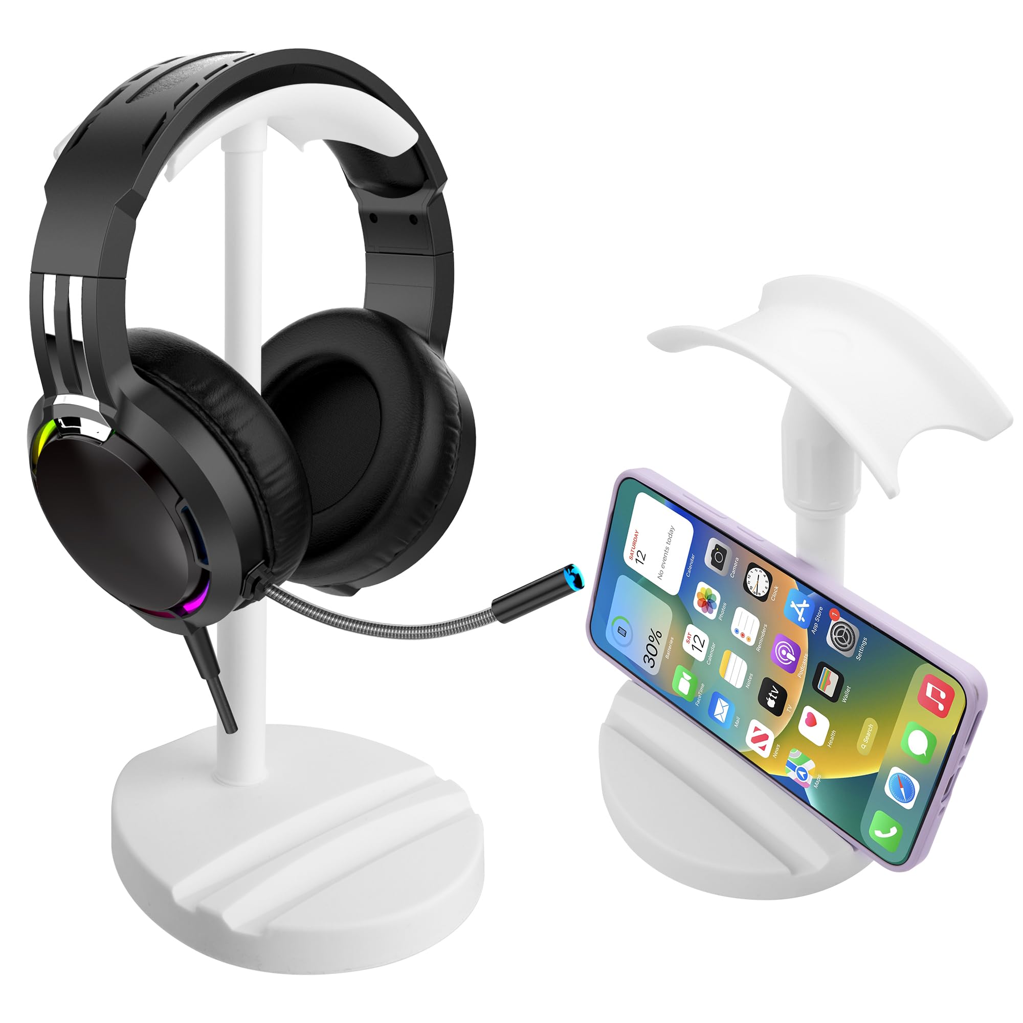 YAODHAOD Desktop Headphone Stand, Universal Headphone Holder with Phone Holder,Anti-Slip Base, for Desk, Office, Home Headphones Support Accessory (White)-image-17