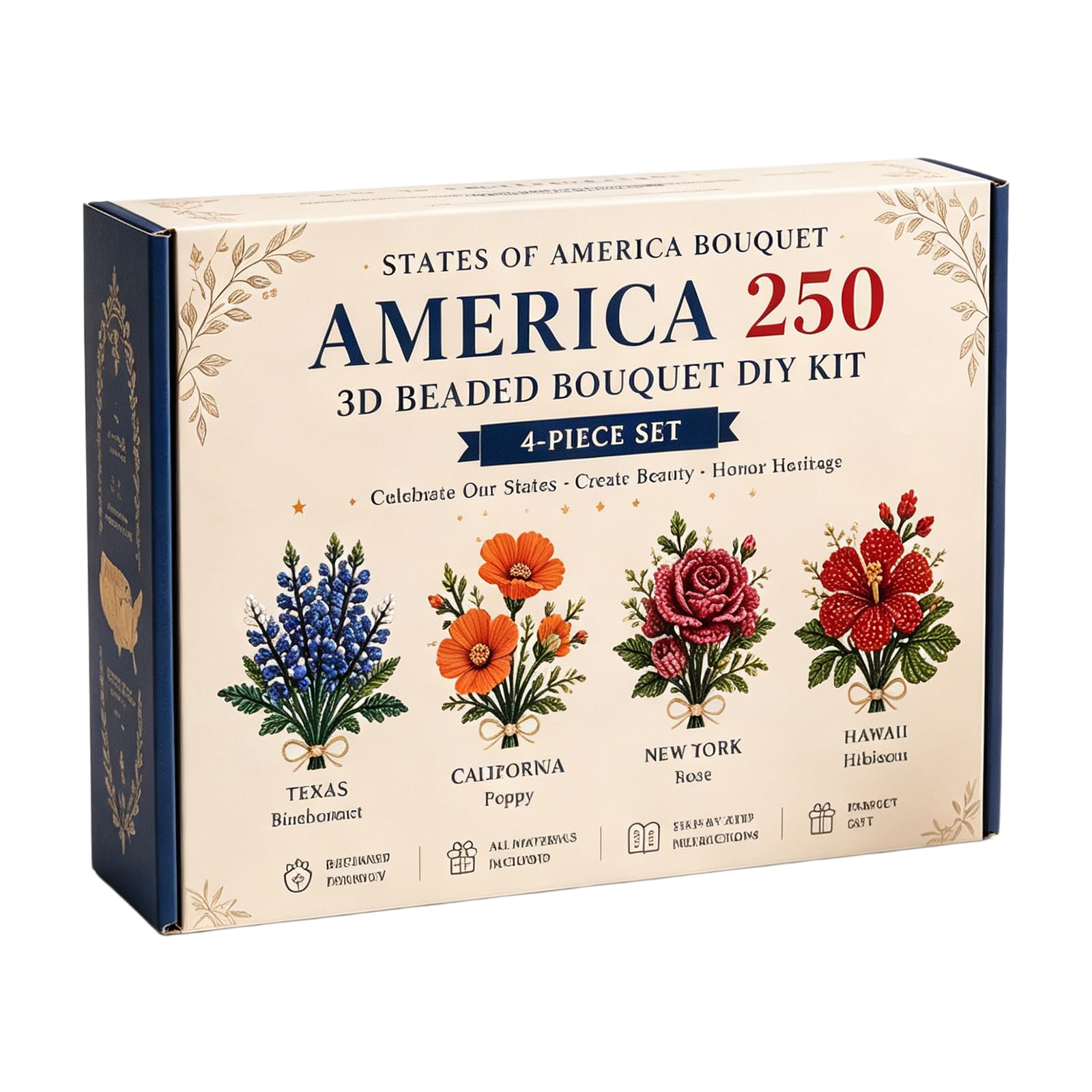 Introti America 250th Beaded Bouquet DIY Kit Multi Purpose 1776-2026 America Independence Day Craft Set Reusable Patriotic Flowers Handmade Craft Sets for Party&Celebration Ornament (B)