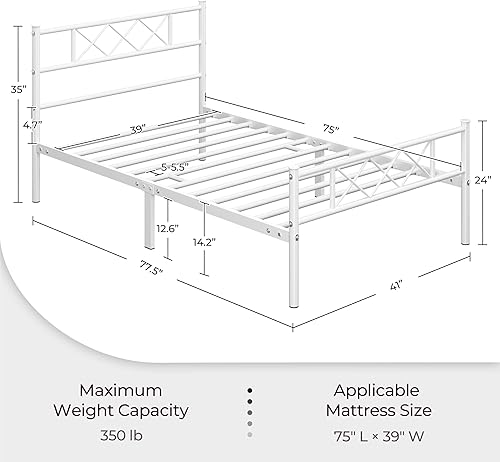 Miniatura 2 de Yaheetech Base de colchón de plataforma metálica individual XL con cabecera y estribo, no necesita somier debajo de la cama, listones de acero para