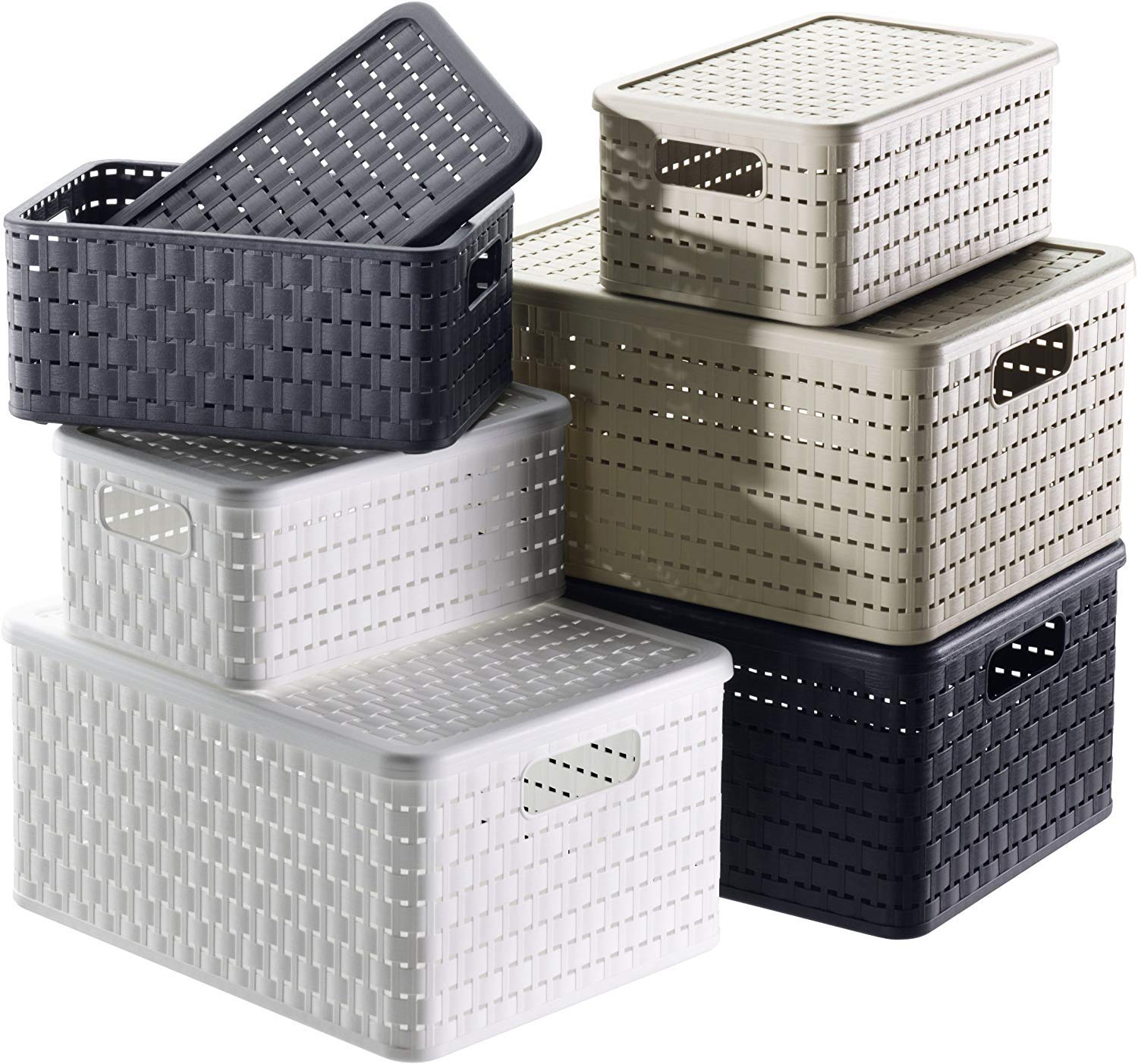 Rotho Country Caja de almacenamiento de 18 litros en aspecto de ratán, Plástico (PP) sin BPA, capuchino, A4/18l (36.8 x 27.8 x 19.1 cm)