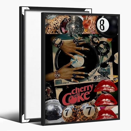 Arte de pared retro de mujer negra, póster de música para niña, tocadiscos de música vintage y vinilo para DJ, lienzo de pintura, decoración de