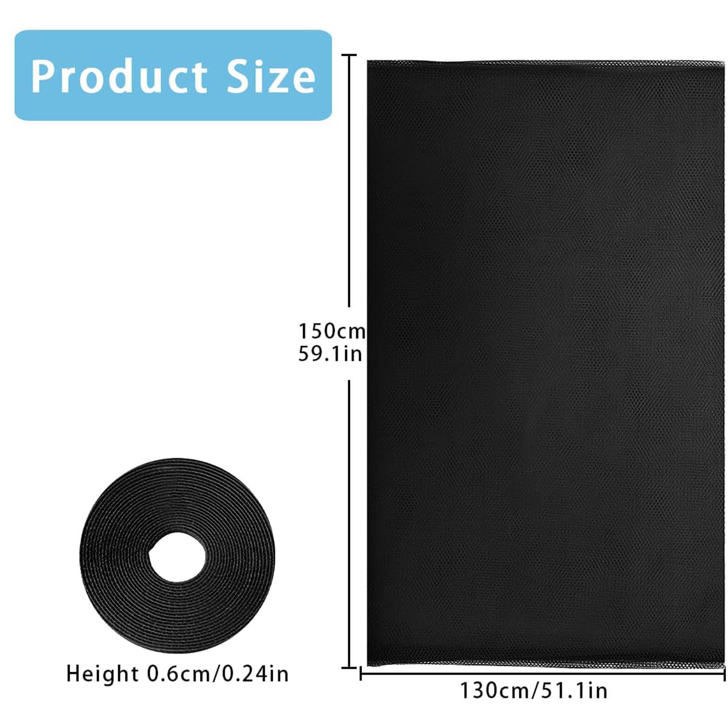 6 Pcs Moustiquaire Fenetre en Maille Filet avec 6 Auto-Rubans Adhésifs 3 Patchs de Fenet,Toile Moustiquaire Découpable 130cm X 150cm, Moustiquaire Fenetre Sans Percage (Noir)