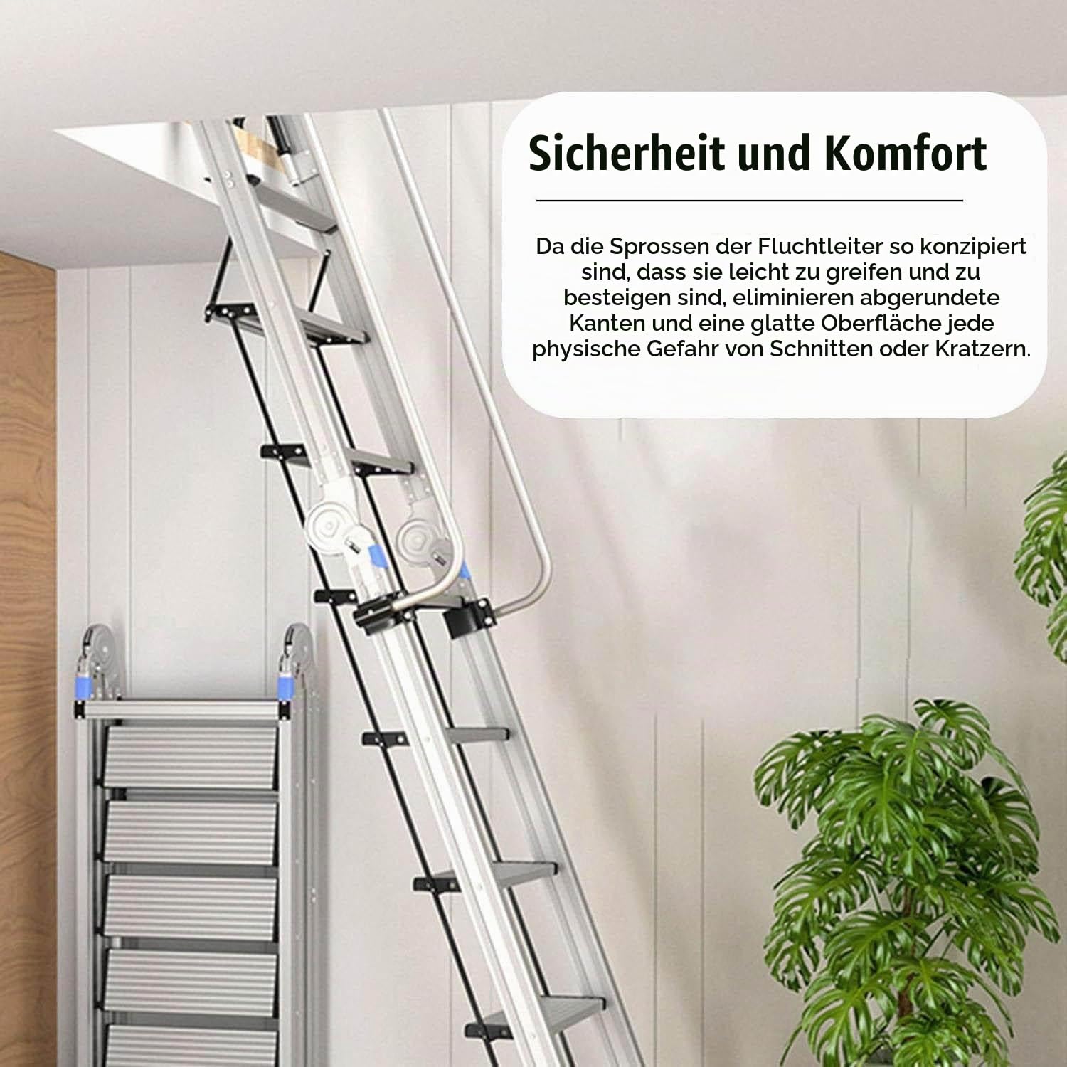 Dachbodentreppe Metall-Dachbodenleiter für Zweistöckiges Haus, Dachbodentreppe, Klappbare Trittleiter, Feuerleiter für Wohnungen, Robuste Dachbodentreppen-Sicherheit 8-10 Step,10 Step