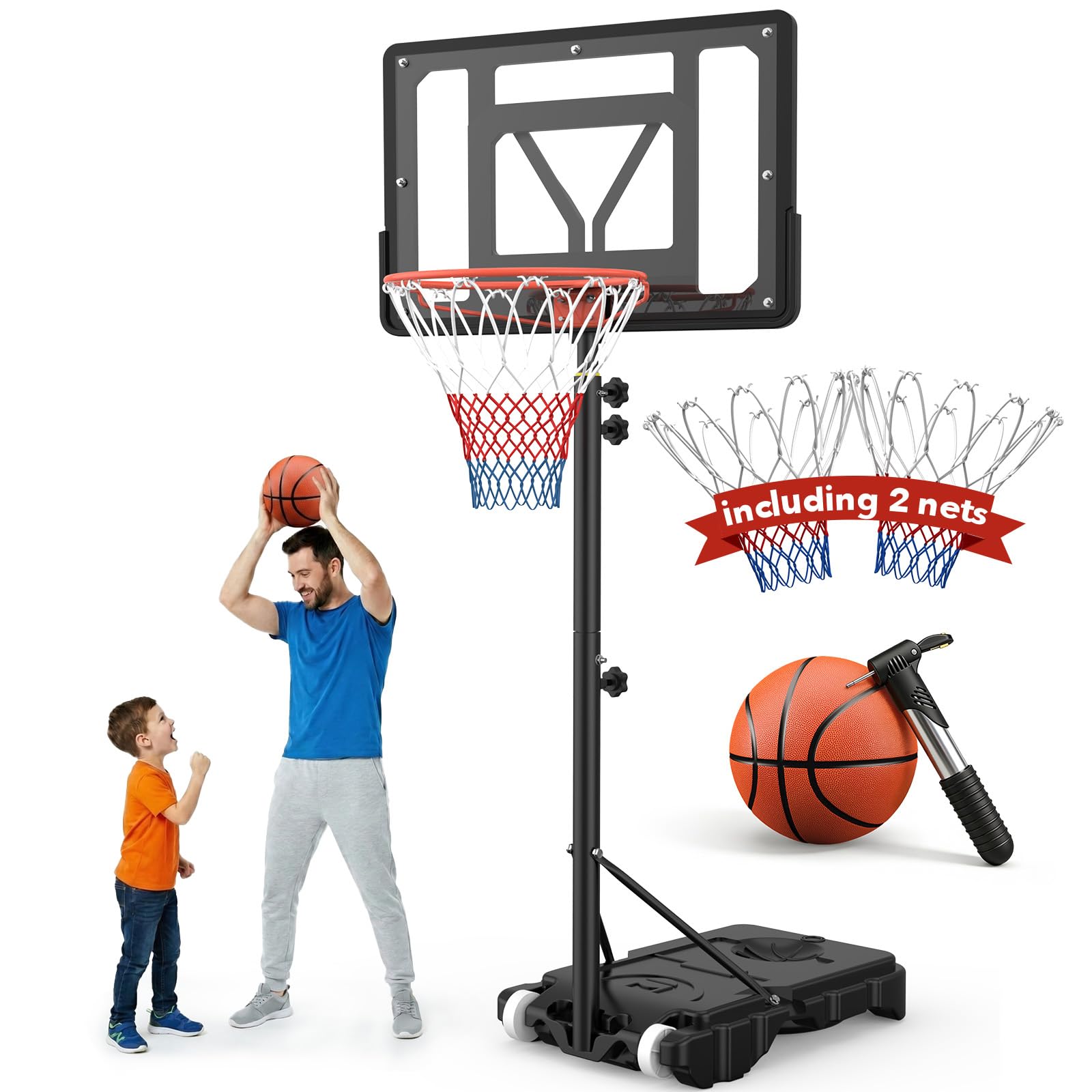 Basketball Hoop with Basketball for kids: 5ft-7ft Outdoor Basketball Hoop and Stand with Basketball Nets, Ball Pump for Kids Teenagers Youth Junior