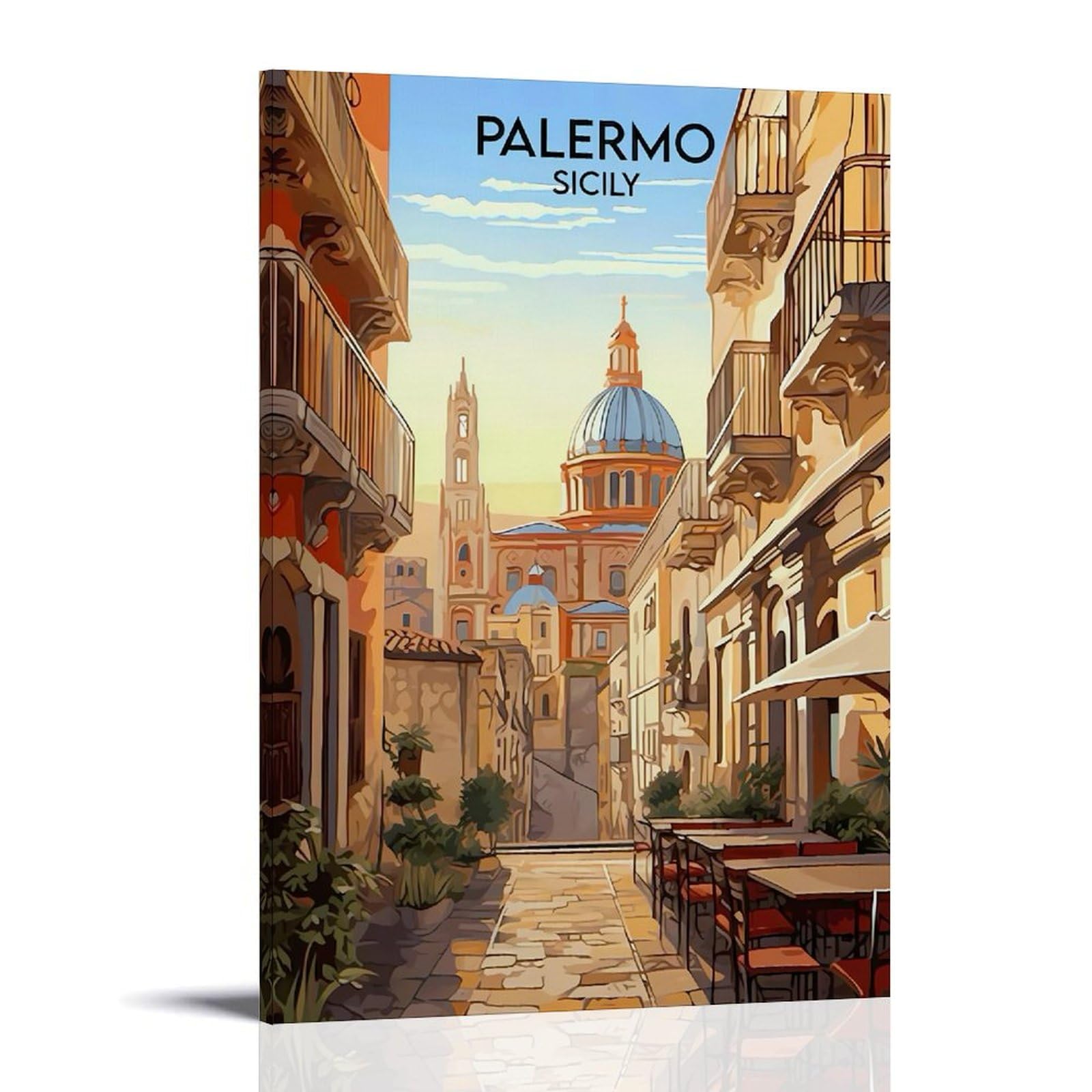 Ouweri Frame-Style Palermo Sicily Vintage Travel Poster Canvas Painting Wall Art Decorative Picture Prints Modern Decor 12X18inch(30X45cm)