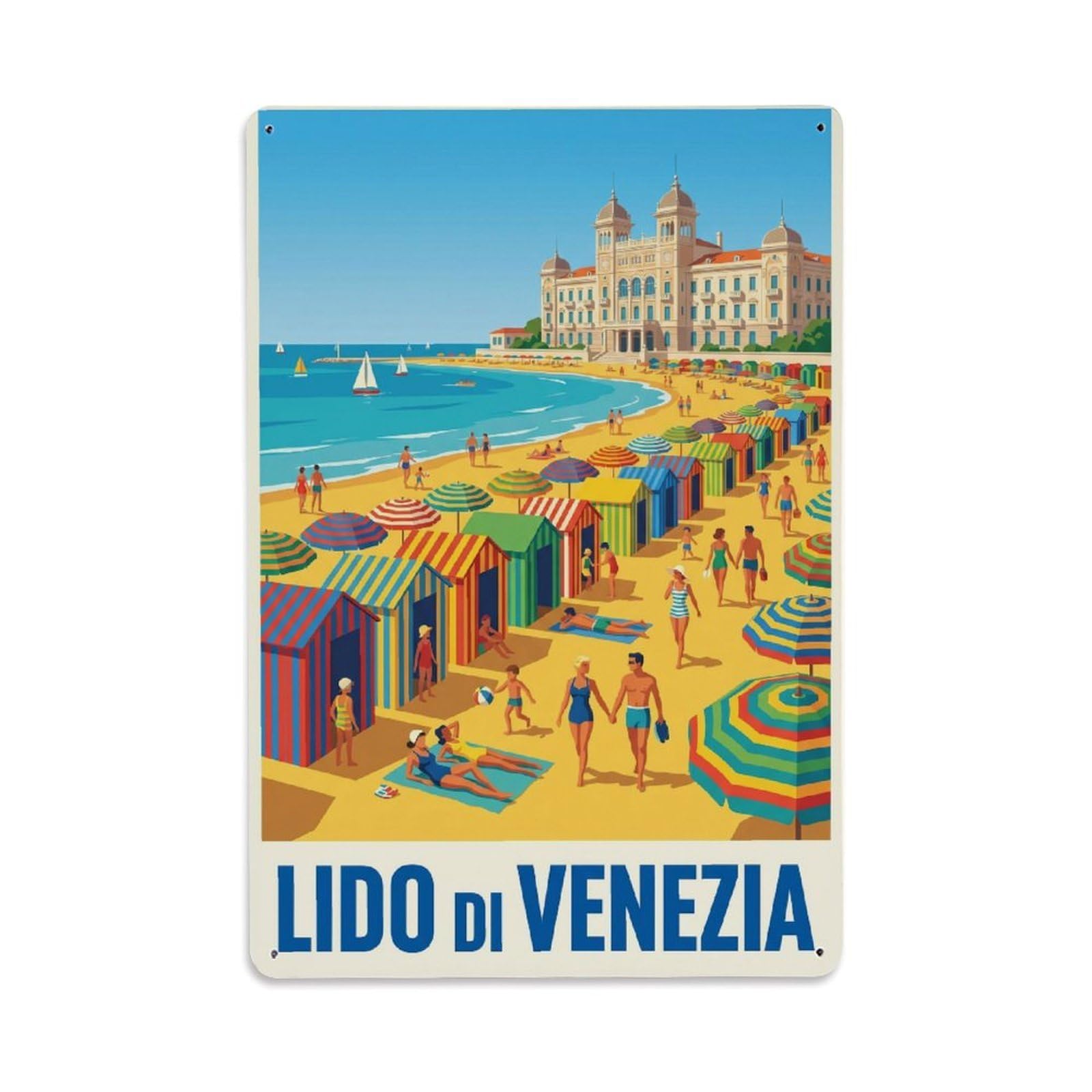 Olhnbad Style Lido Di Venezia Italy Seaside Hotel Colorblock Travel Metal Tin Sign