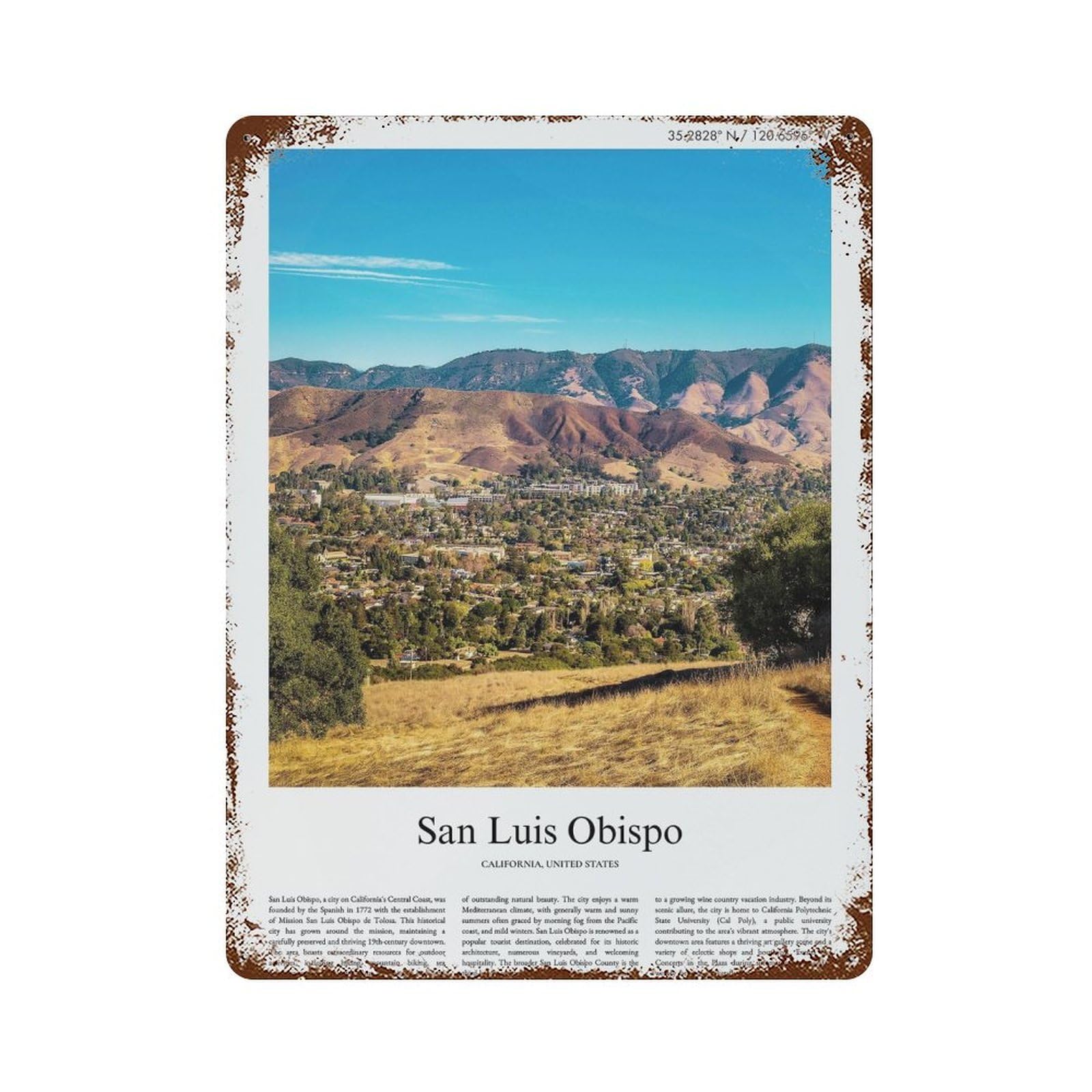xiaoxiaoshen San Luis Obispo California, United States, USA City Scenery Wall Decor Art Metal Tin Poster Modern Home Decor Art Home Bar Shop Decorations Vintage Sign 40x30cm