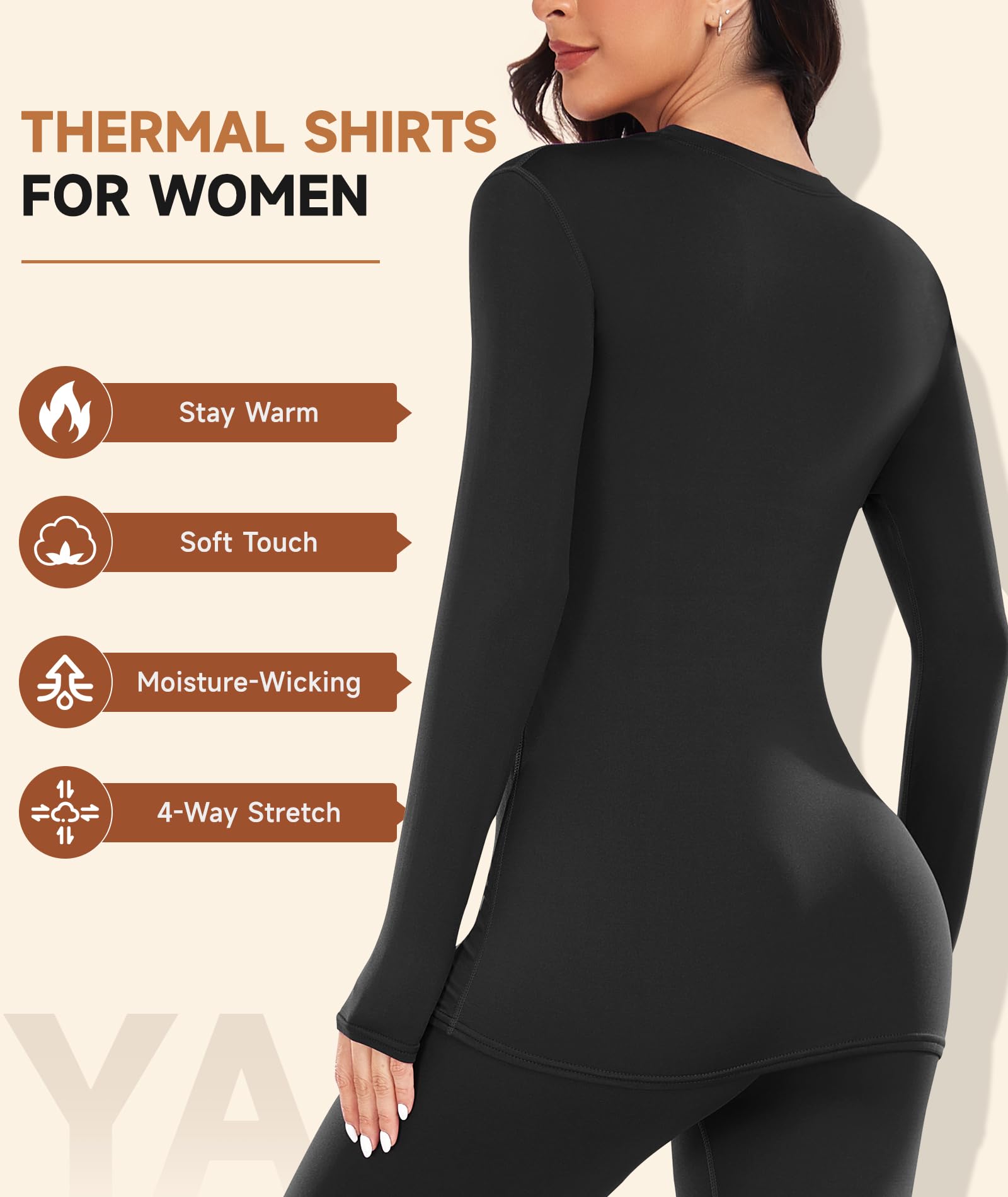 YADIFEN Camicie termiche da donna, foderate in pile, strato termico, a maniche lunghe, ultra morbida, per la stagione fredda, Nero e grigio scuro, confezione da 2, XS