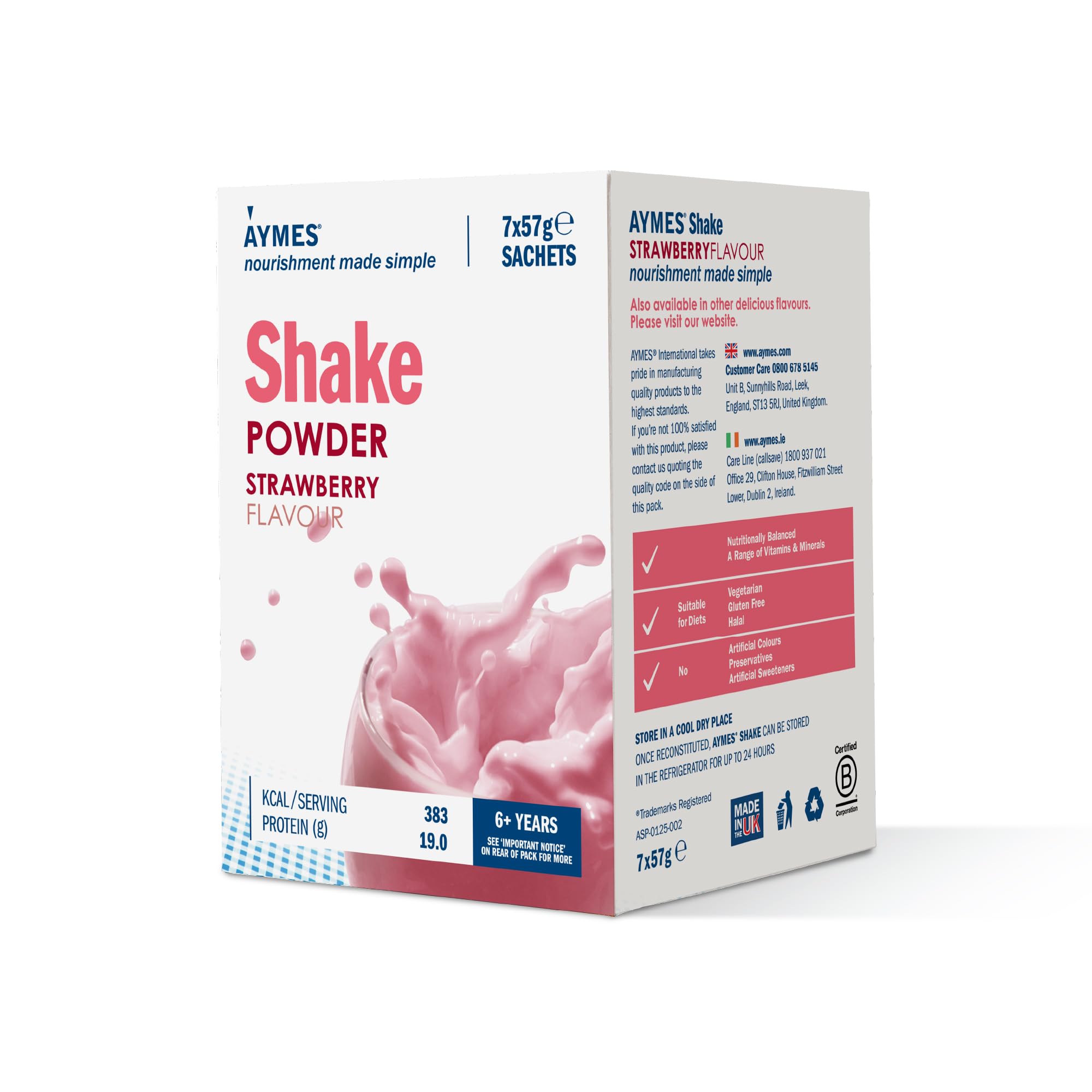 AYMES - High Protein Nutritional Powder Shakes - Strawberry - 7 Servings - Milkshake-Style Drink Mix - Gluten Free, Vegetarian, Halal & Kosher Suitable - For Ages 3+ and Adults