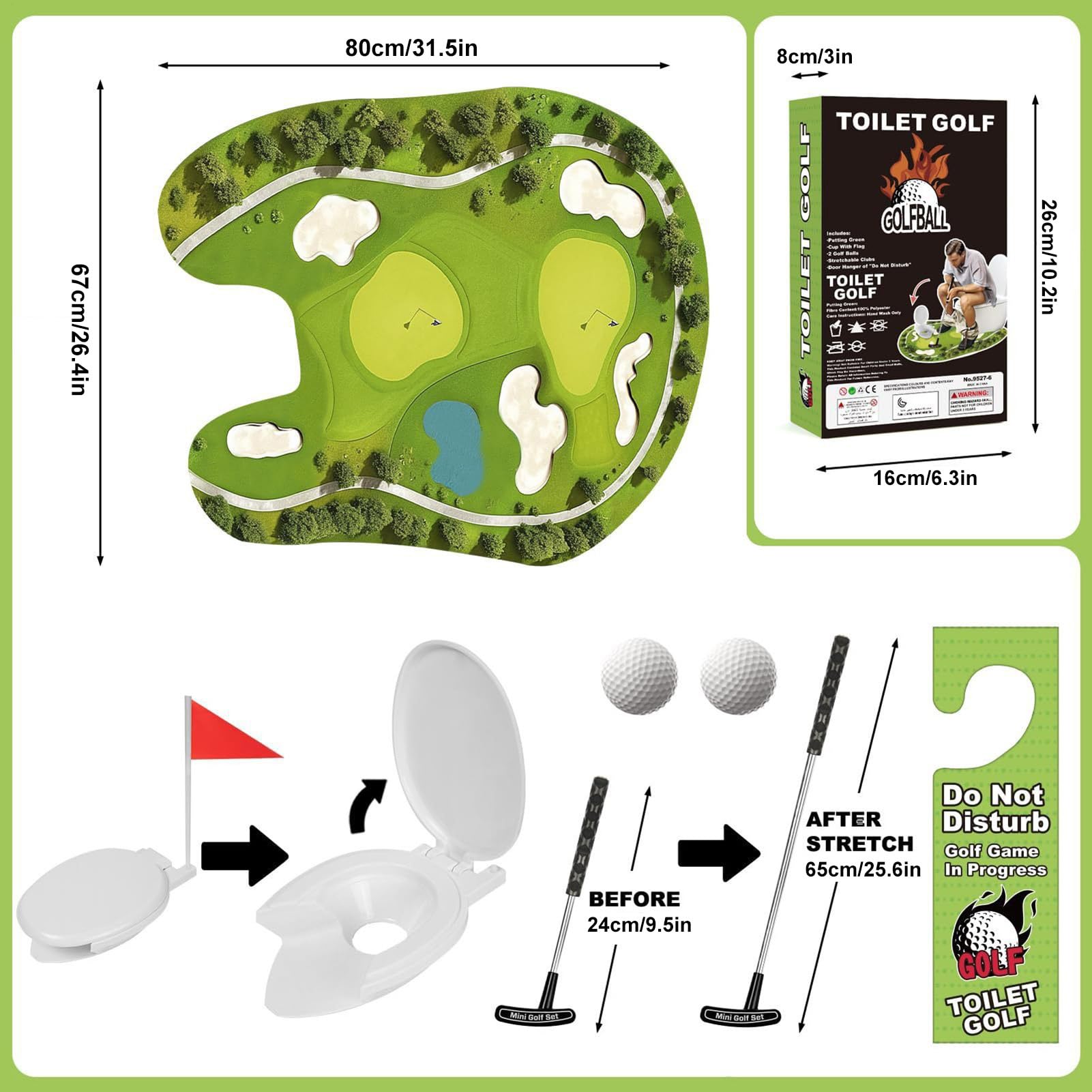 Kit de Jeu de Golf pour Toilettes 80 x 67 cm - Jouet d'entraînement pour Salle de Bain