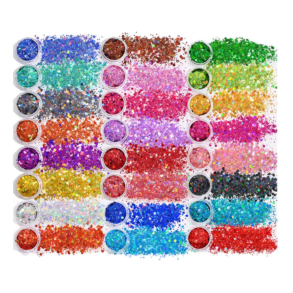 24 pezzi di brillantini per unghie e glitter per make-up per gli occhi, 24 colori di brillantini olografci grossi per nail art, make-up per festival, decorazione per viso e corpo - Senza test su