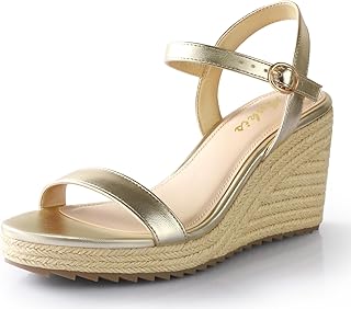 Platform Wedge Sandals for Women, Black Brown White Nude Espadrille Womens Wedge Sandals Comfortable Open Toe Ankle Strap High Heel Wedges for Women Dressy Summer -3.4Inch