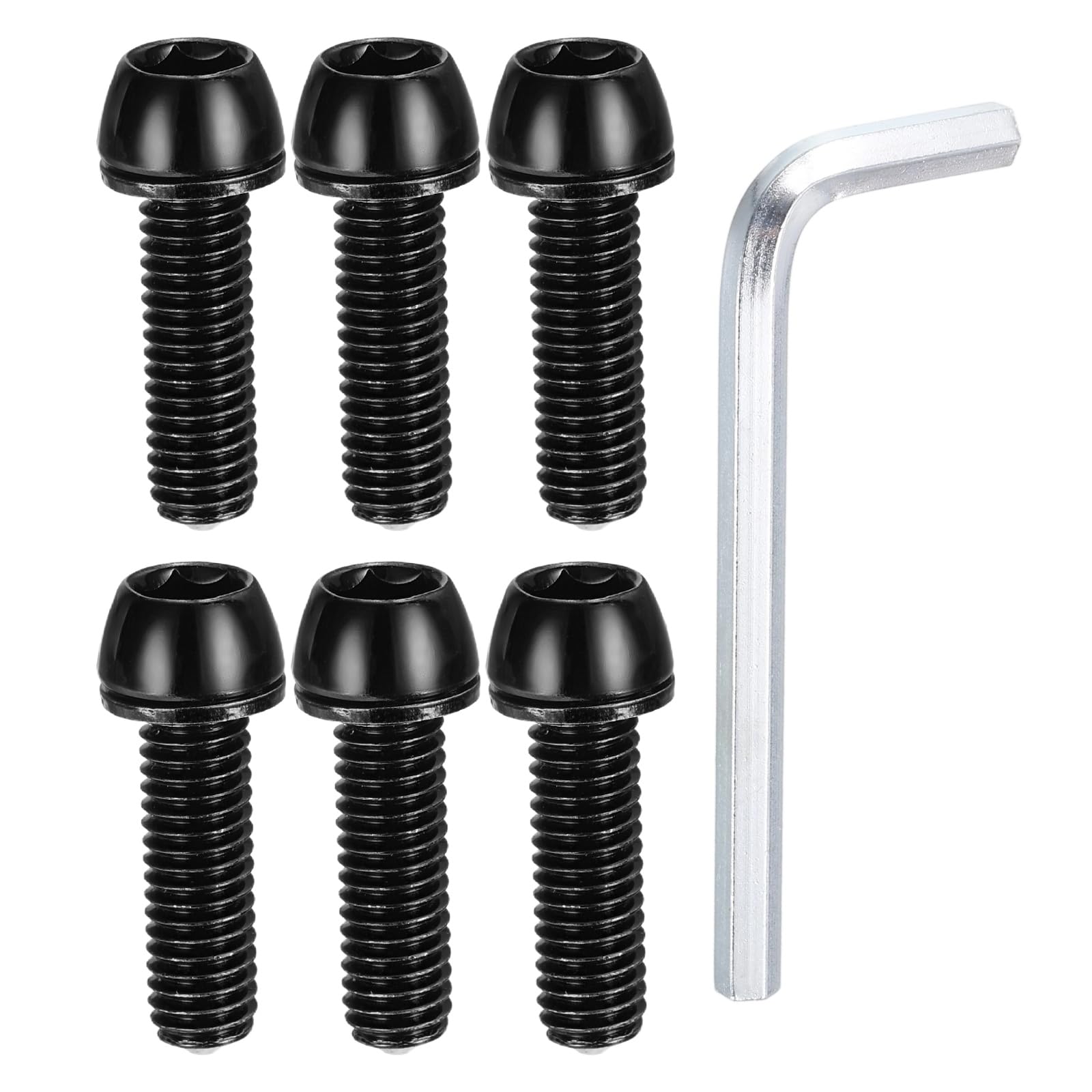 PATIKIL M6 x 20mm Bike Stem Bolts Screws, 6pcs Hex Tapered Bolt Screw with Washers and Wrench for BMX MTB Road Bike Bicycle Stem, Black