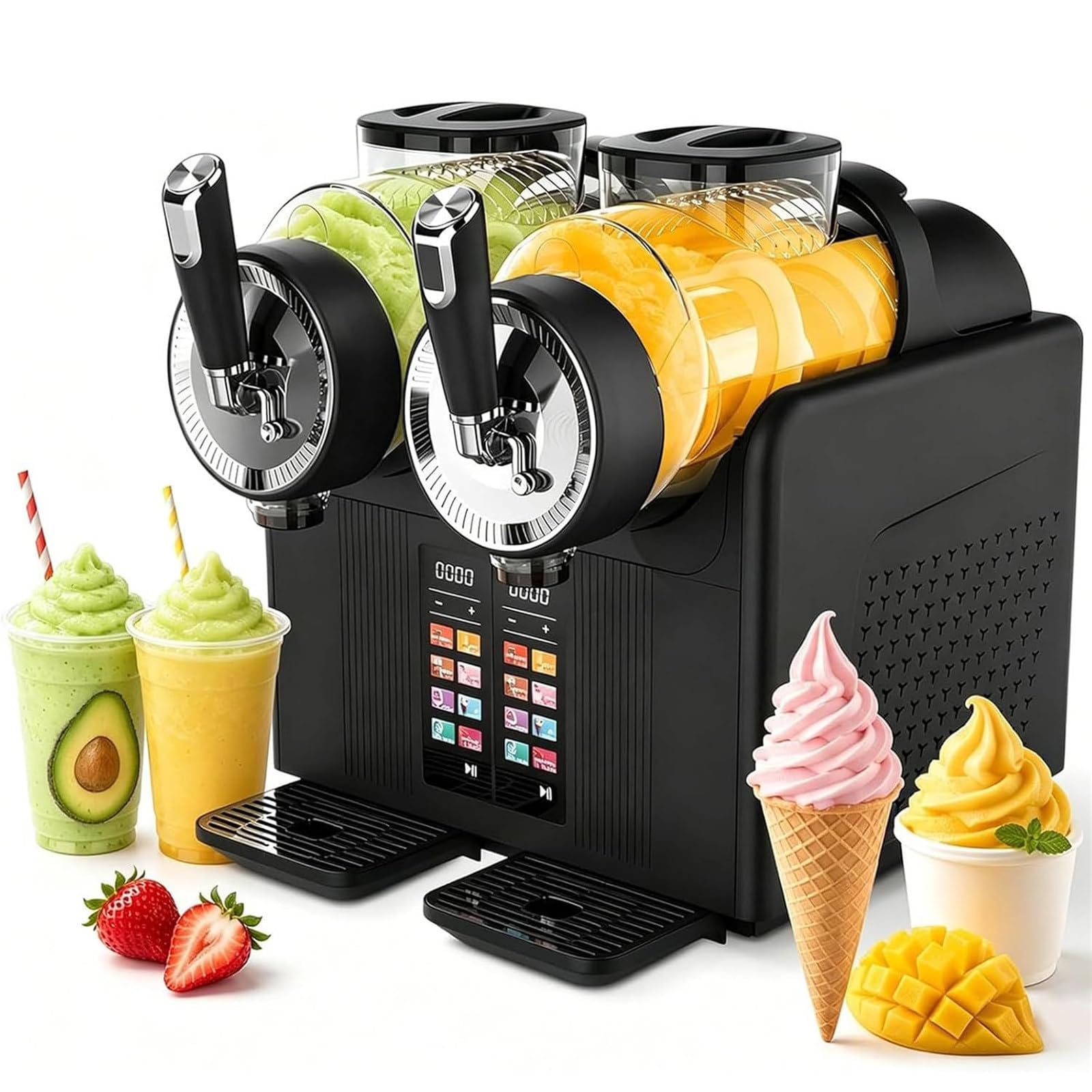 Slush Machine Commercial Grade, Frozens Drink Maker with Multiple Texture Adjustments, Powerful Mixing System, Countertop Frozens Beverage Machine for Parties, Cafes, Bars and Restaurants Black