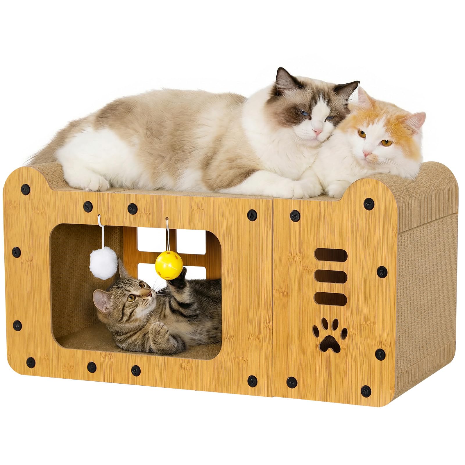Gimars 59.5cm Cat Scratcher, Large Cat Scratching Board Cardboard Cat Scratcher House for Indoor Cats, Heavy Duty Cat Scratcher Bed for Scratch, Hide & Rest, 20kg Load Bearing
