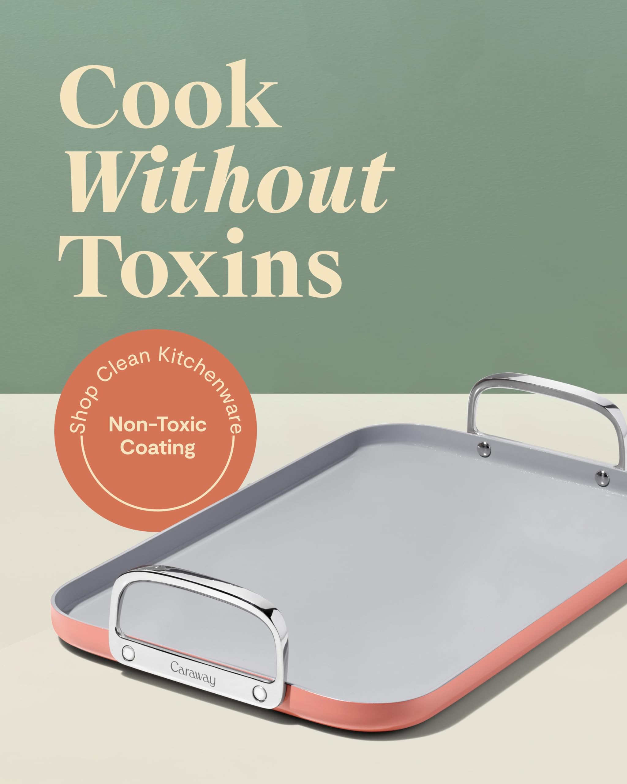 Caraway Double Burner Griddle - 19x12” Griddle Pan - Non-Stick Ceramic Coated - Non Toxic, PTFE & PFOA Free - Oven Safe & Compatible with All Stovetops - Perracotta