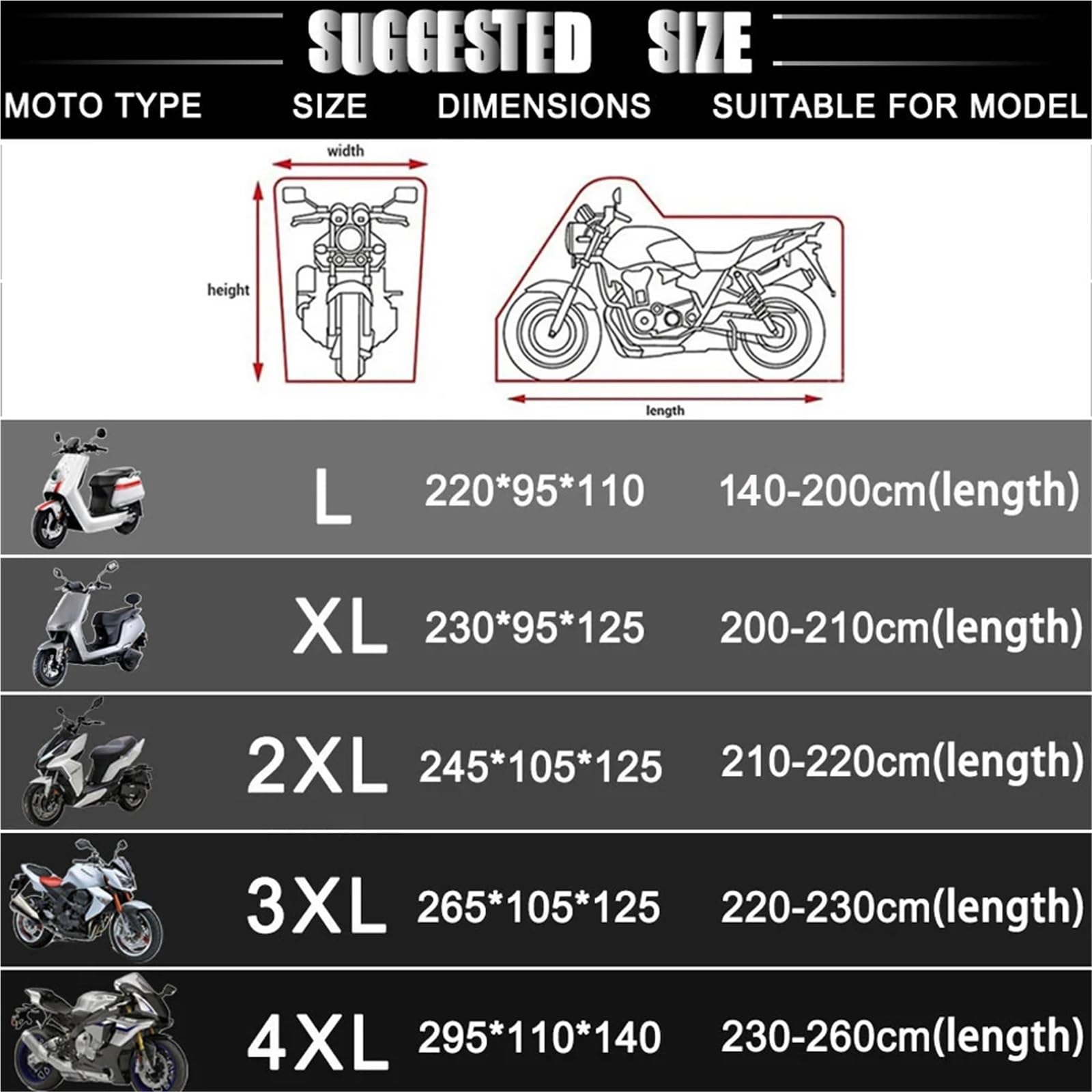 For Suzuki Vstrom Dl 250 650 1000 1050 Xt 800De Waterproof Motorcycle Cover Protective Rain Cover Accessories(4XL For 230250cm)