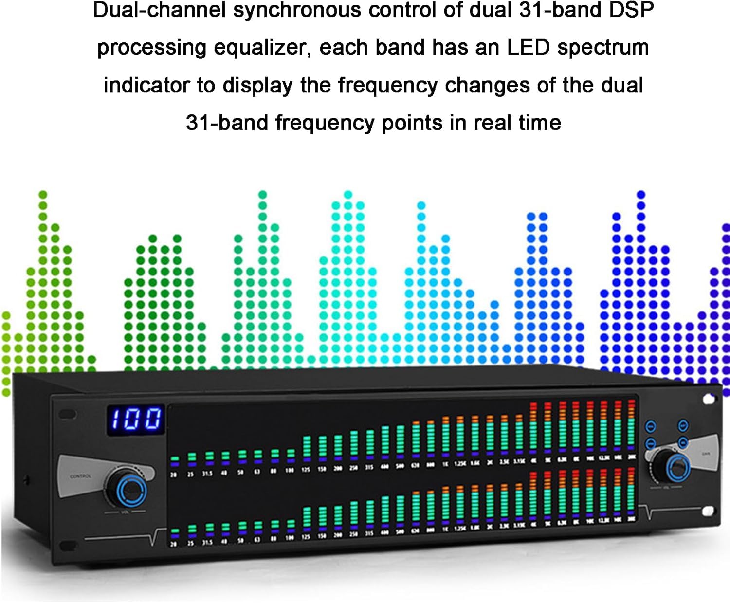 Ecualizador estéreo Ecualizador gráfico Profesional, Pantalla de Espectro Dual de 31 Bandas, procesador de Audio, 10 Efectos preestablecidos guardados