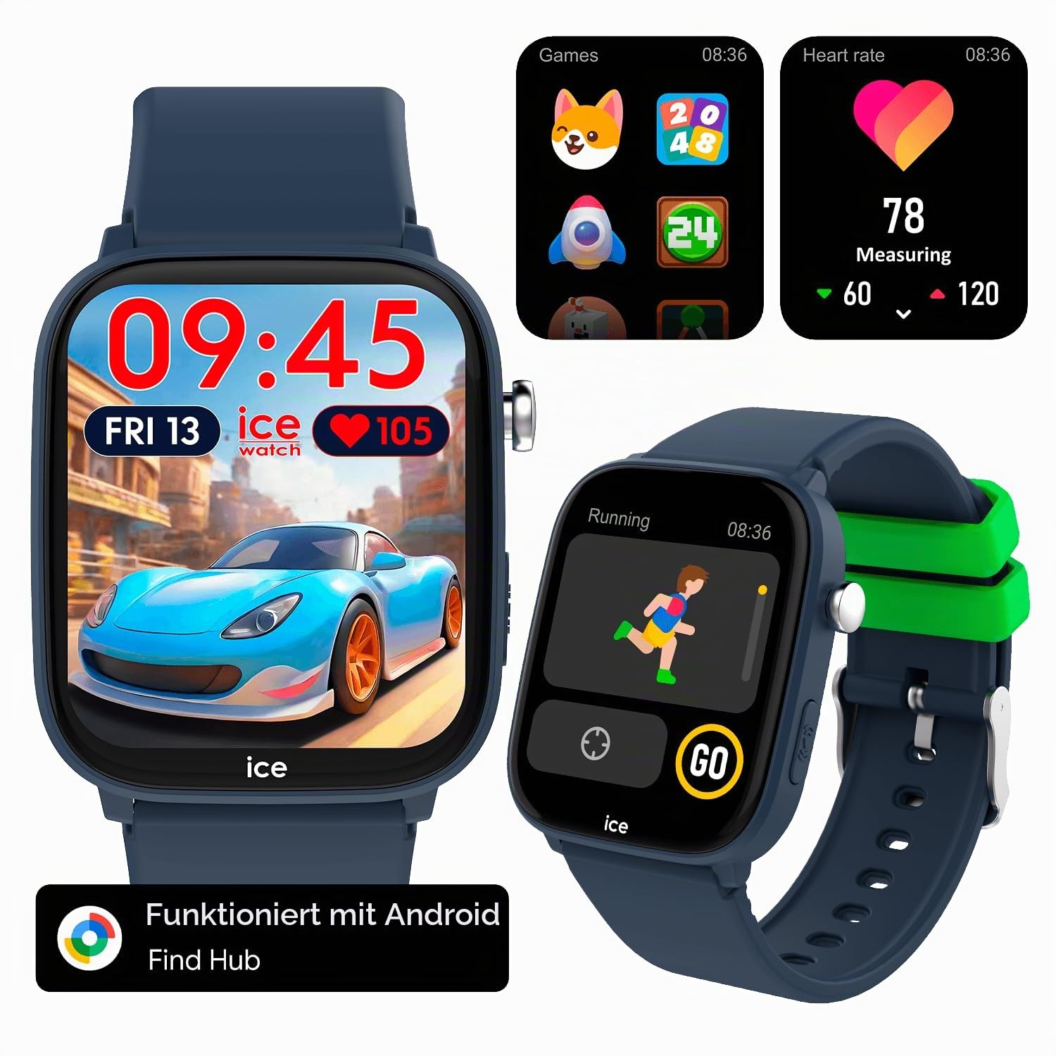 ICE-WATCH - Ice smart junior FH Blue - Blaue geolokalisierbare verbundene Uhr für Jungen mit Silikonarmband - 025680 (36mm Zoll) - Standortbestimmung über die FIND HUB-App – nur für Android