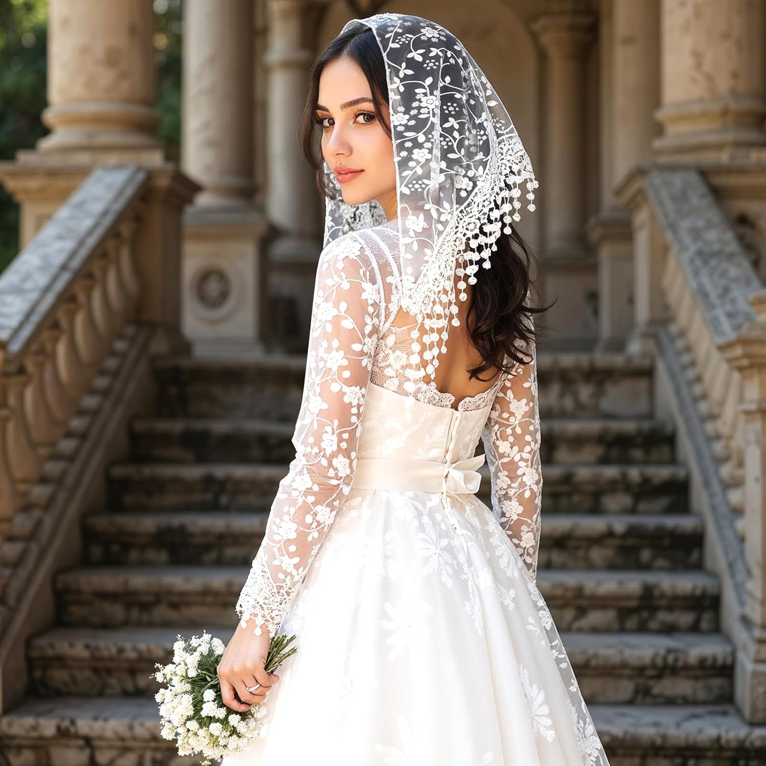 6 Pcs Catholic Veils for Women Mass, Chapel Veils Catholic Mass Lace Triangle Mantilla Head Covering Floral Tulle Shawl Scarf (6 Colors) - Image 3