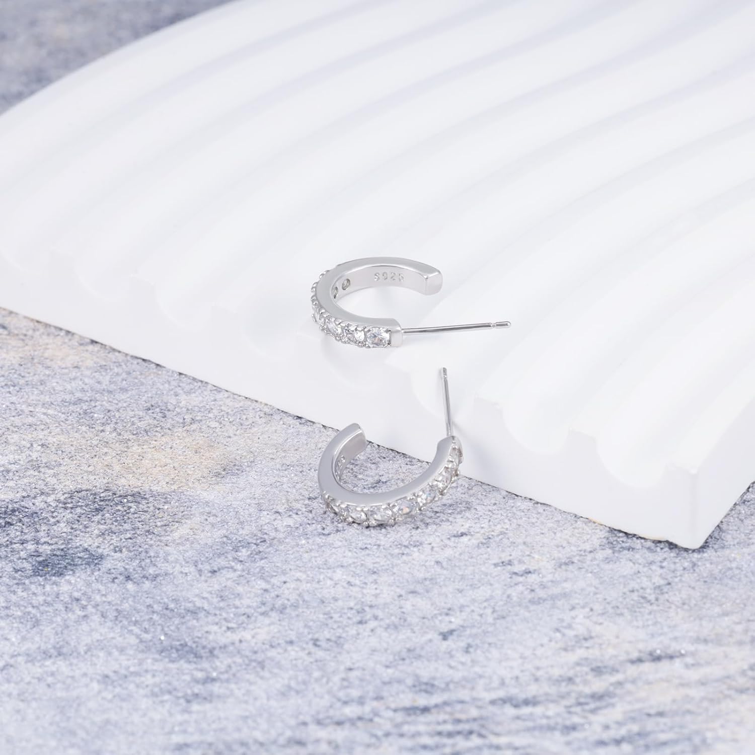 Sterling Silver Open Hoop Earrings for Women Hypoallergenic Cubic Zirconia Half Hoop Earrings Sparkly Jewelry Gift - Image 5