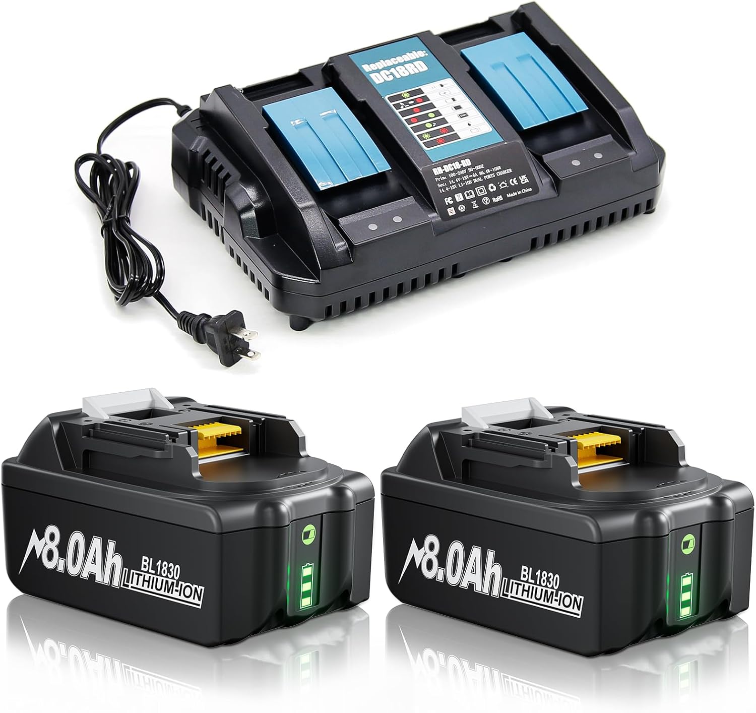 TURPOW Upgraded 8.0Ah Replacement for Makita 18V Battery & Double Rapid Charger Combo, Compatible with Makita 18 Volt Batteries BL1815 BL1830 BL1840 BL1850 BL1860 for LXT Lithium ion Cordless Tools