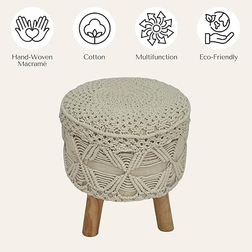 Miniatura 5 de EFTILE HOME Taburete de 2 pies hecho a mano de madera con 3 patas para sala de estar, dormitorio, guardería, patio, pasillo, salón, muebles