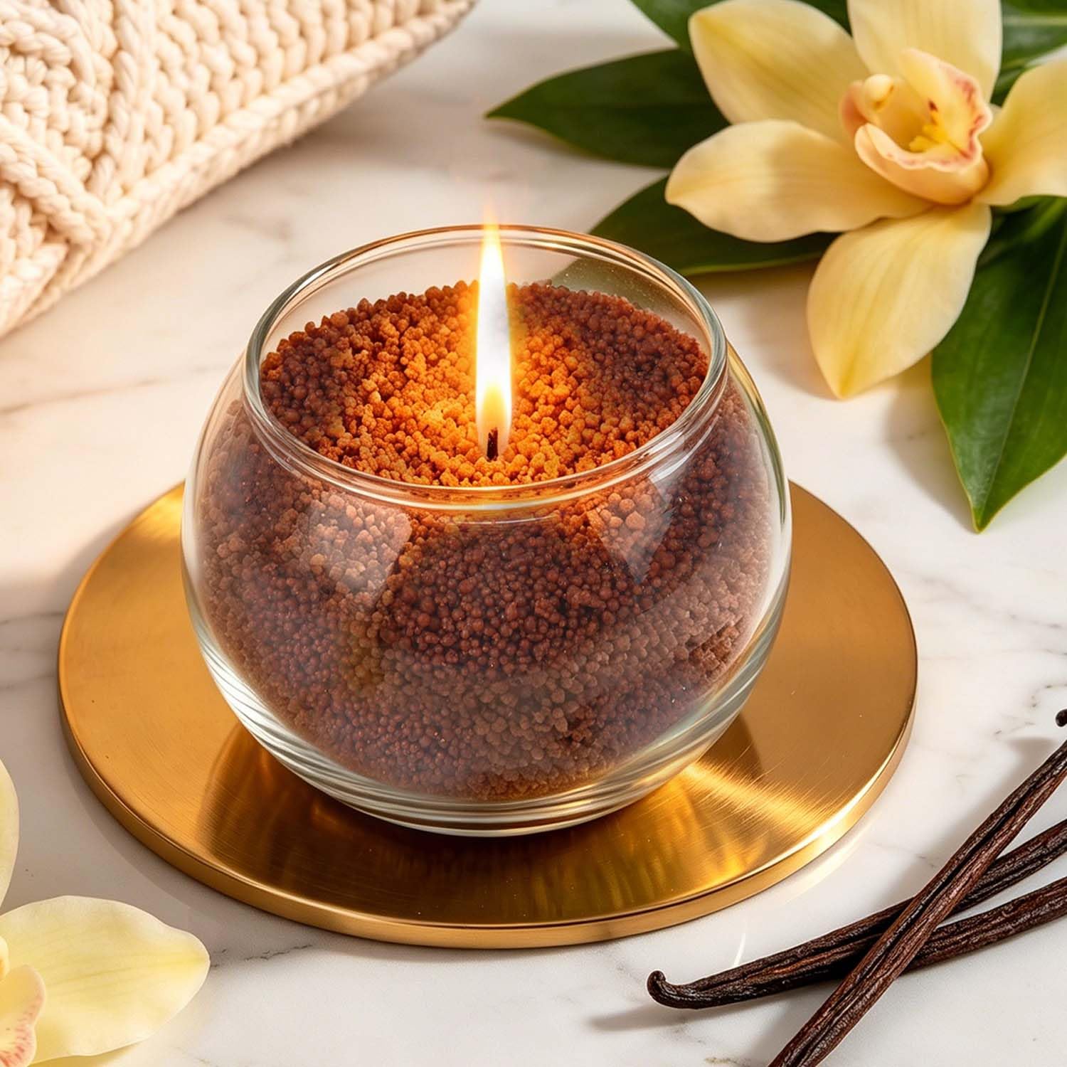 LFENYIGI Pearled Candle 18oz, DIY Pearled Candle Sand with Wicks, Sand Candle with Plant-Based Granulated Wax, 30 Cotton Wicks & 1Spoon, Reusable Wax for Candle Making Decorative Candles (Brown)
