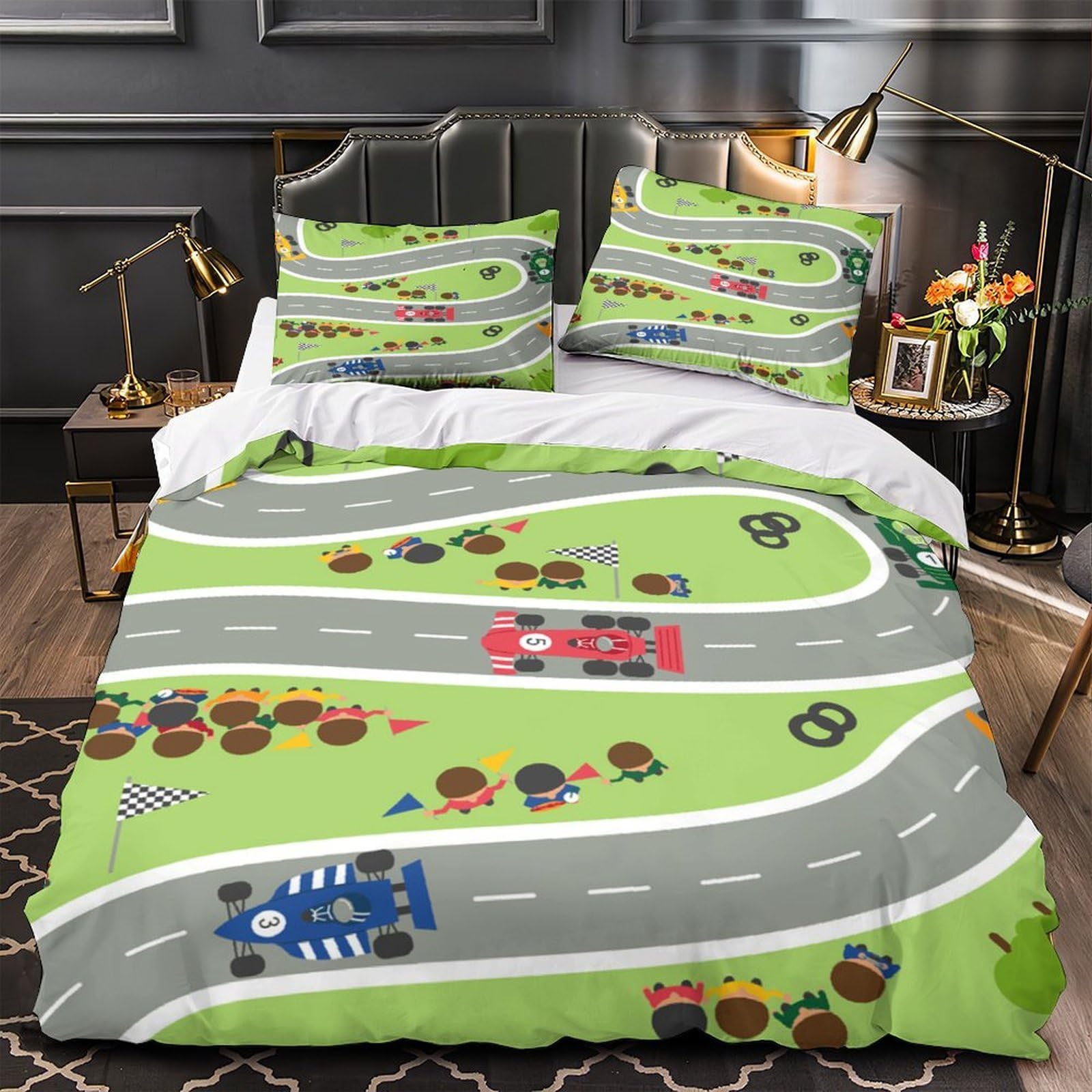 Parure de lit circuit de course 140x200 microquette pour lit simple ado