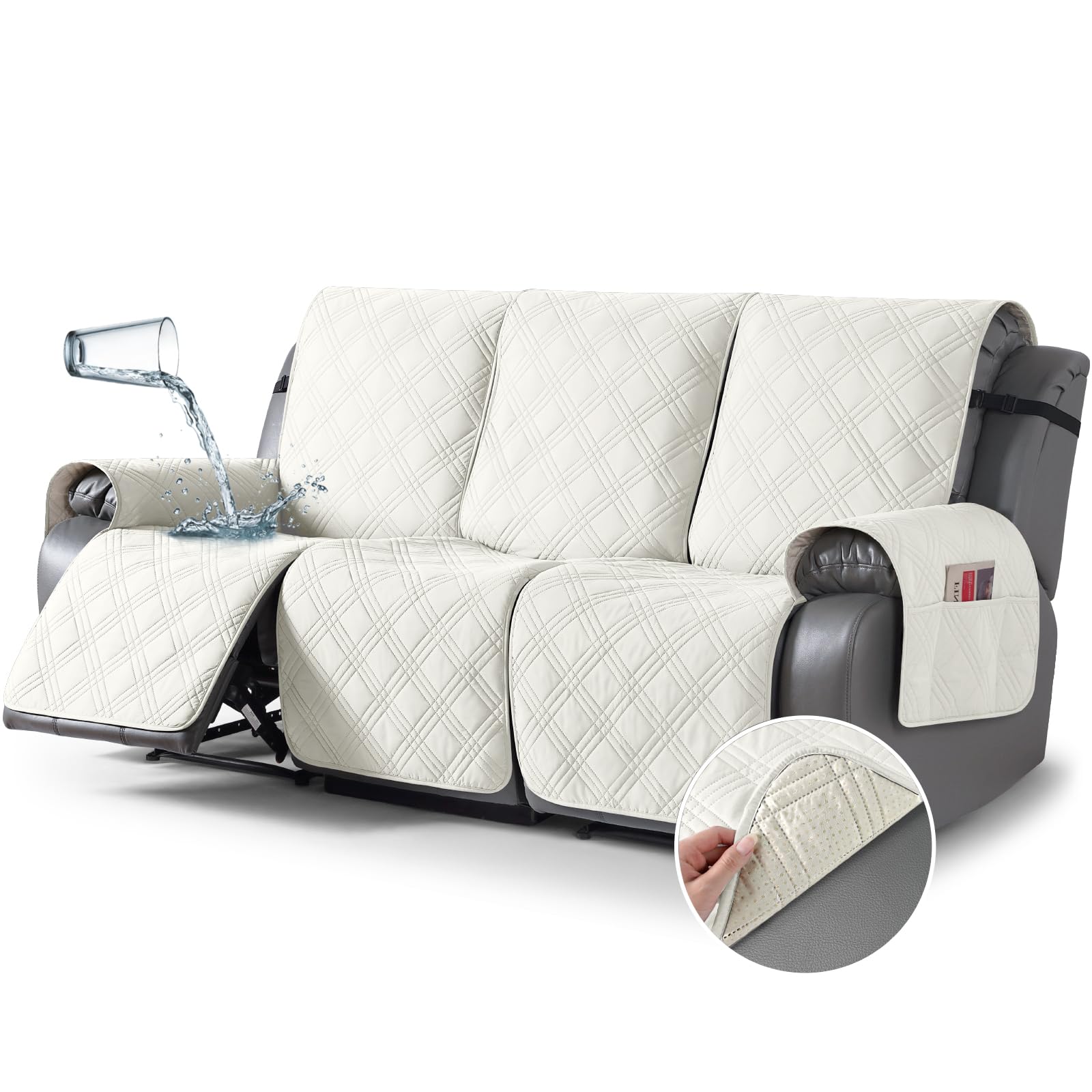 TAOCOCO Waterproof Recliner Sofa Cover Non Slip for Reclining Couch 3 Seat