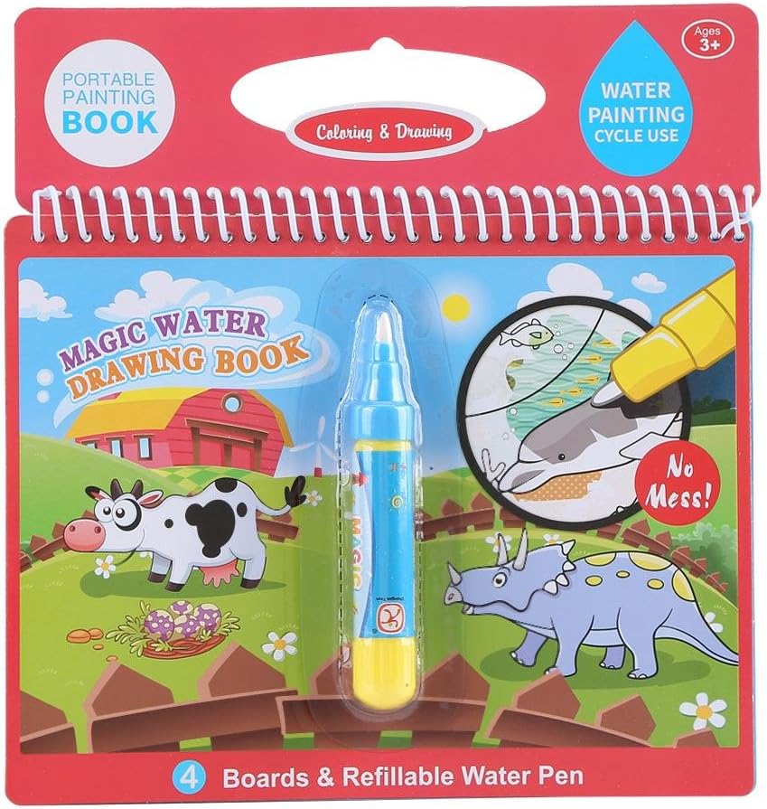 On The Go Water Wow! Reusable Water-Reveal Activity Pads, Magic Water Coloring Book Drawing Painting Picture Album with Refillable Pen Kids Learning Toys(#4)